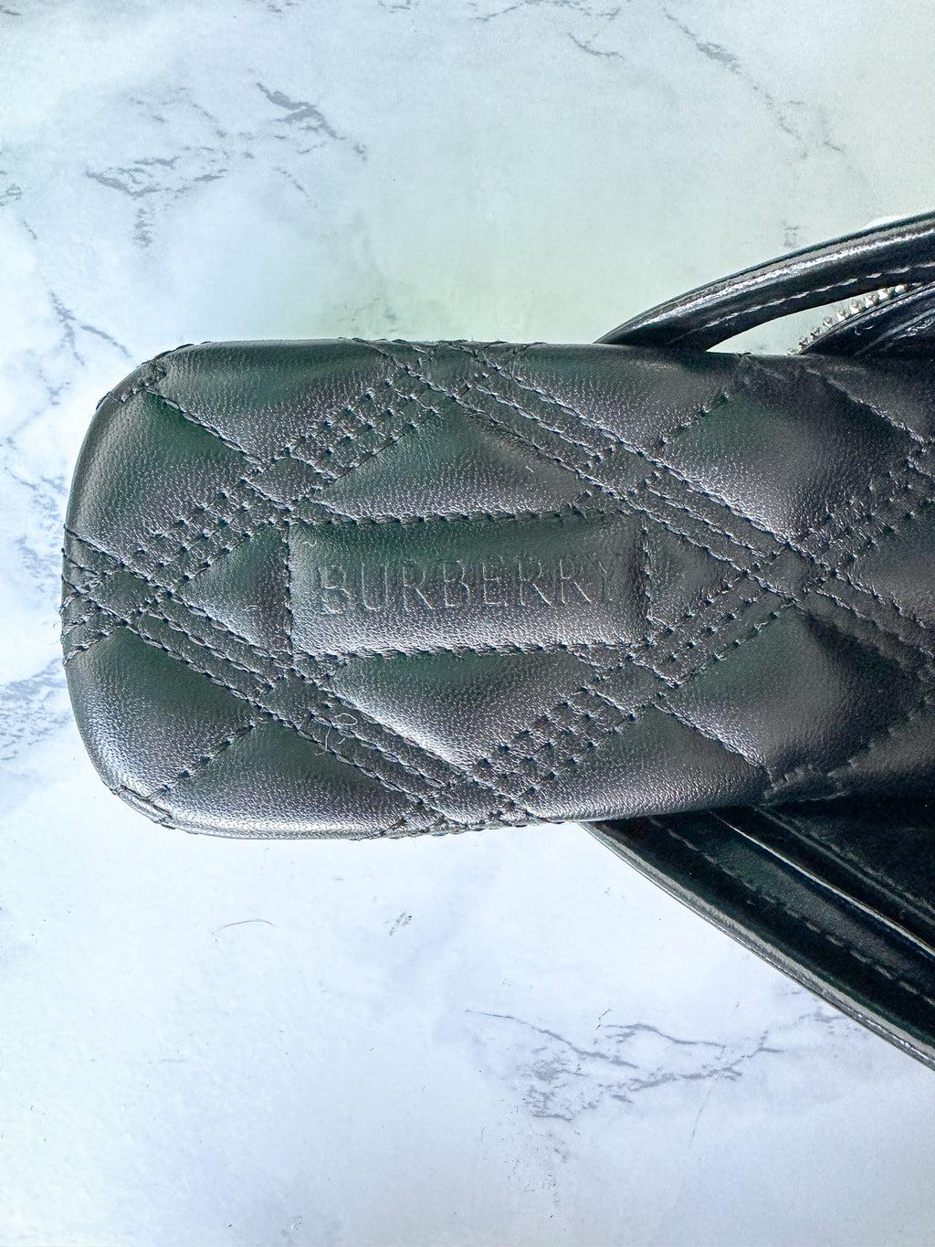 Burberry Leather Peep Slides Black Sandals