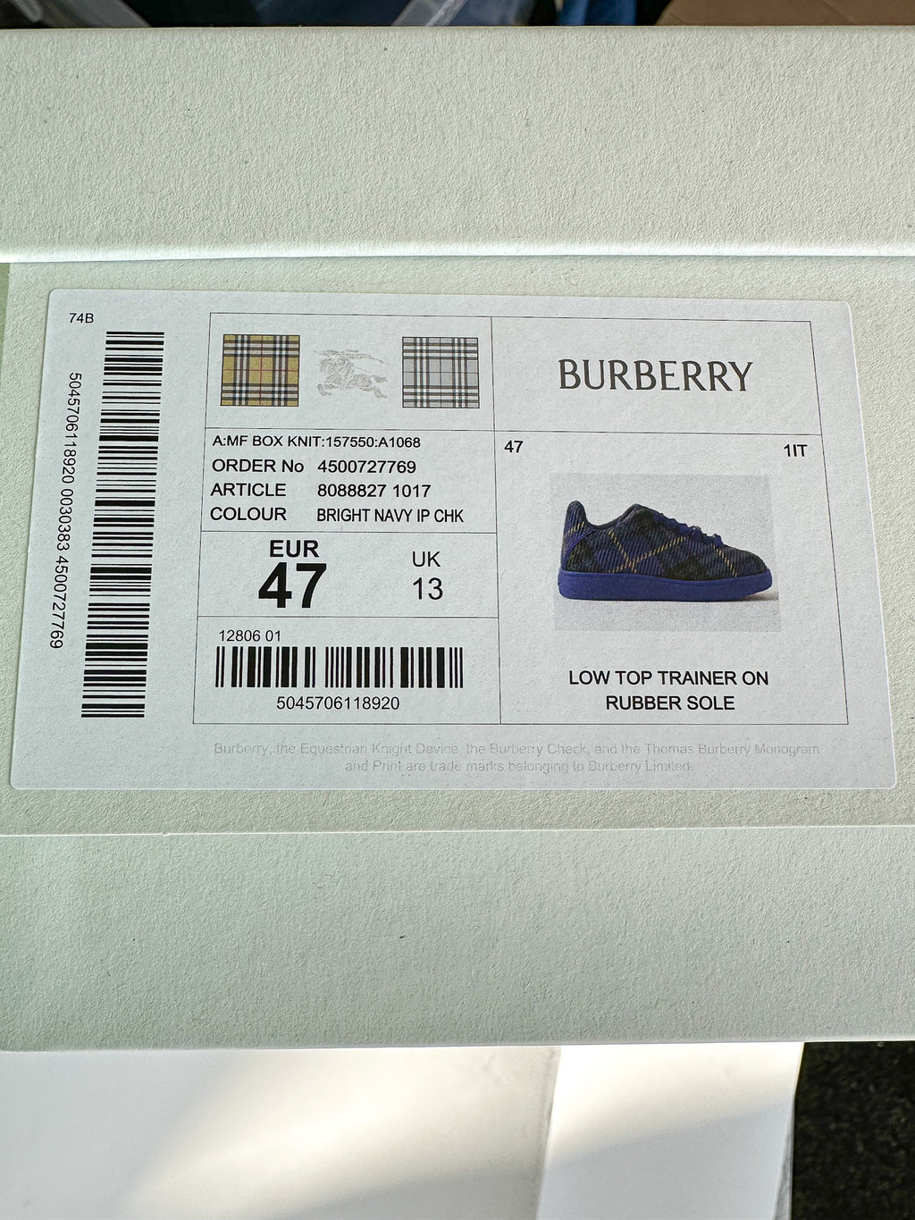 Burberry Check Knit Box Chucky Sneakers Blue