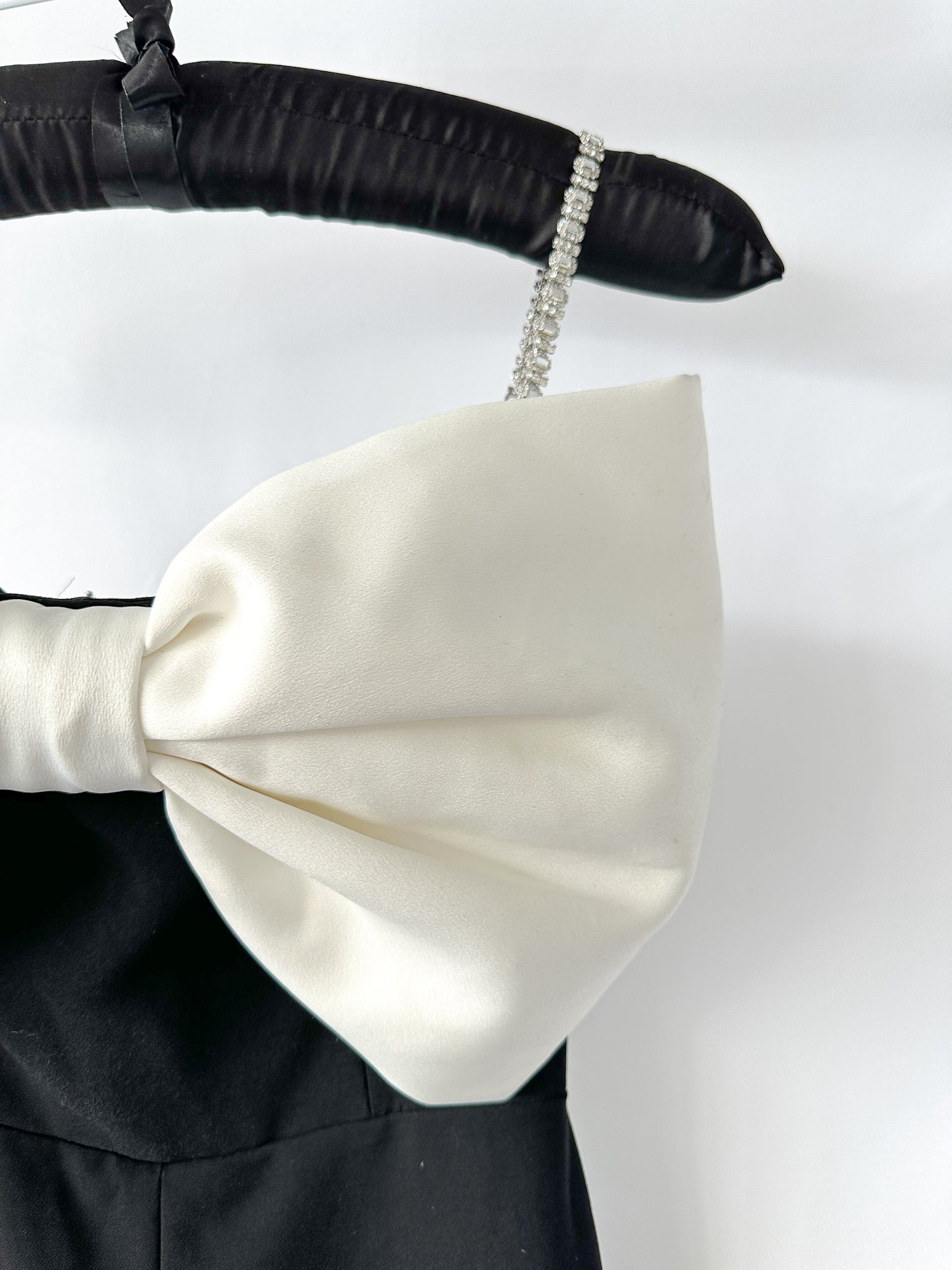 Nadine Merabi Jenny Large Bow Front Black White Diamante Strap Jumpsuit