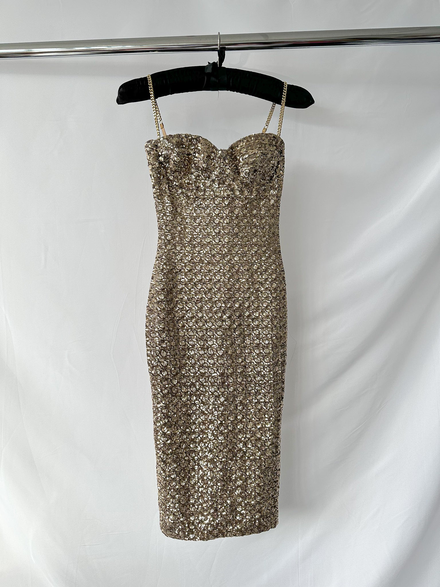 Nadine Merabi Gold Nina Sequinned Corset Midi Dress