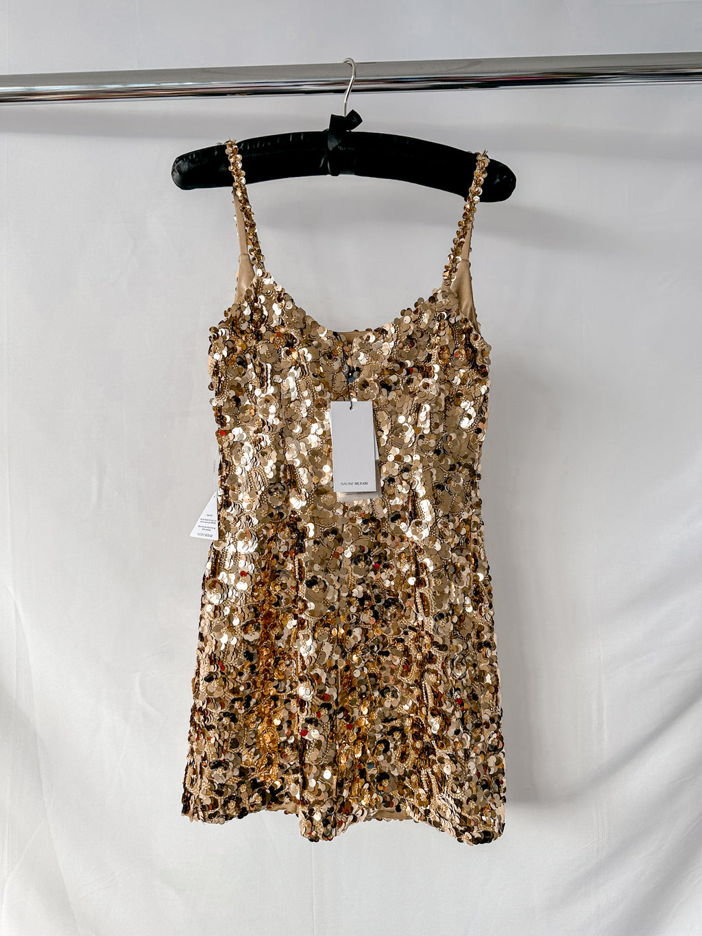 Nadine Merabi Gold Karlie 3D Gold Sequinned Mini Dress