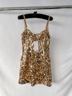 Nadine Merabi Gold Karlie 3D Gold Sequinned Mini Dress