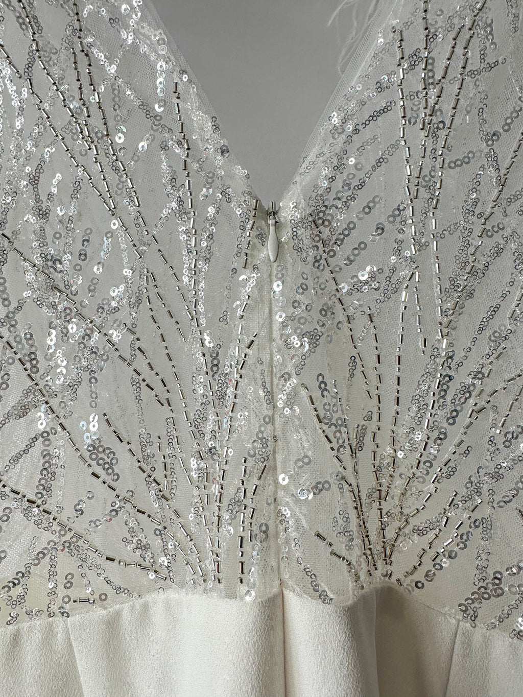 Nadine Merabi White Elissa Embellished Lace Feather Detail Jumpsuit