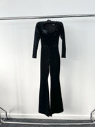 NADINE MERABI Black Natalia Velvet Corseted Sweeheart Neck Jumpsuit - House Of Huntington