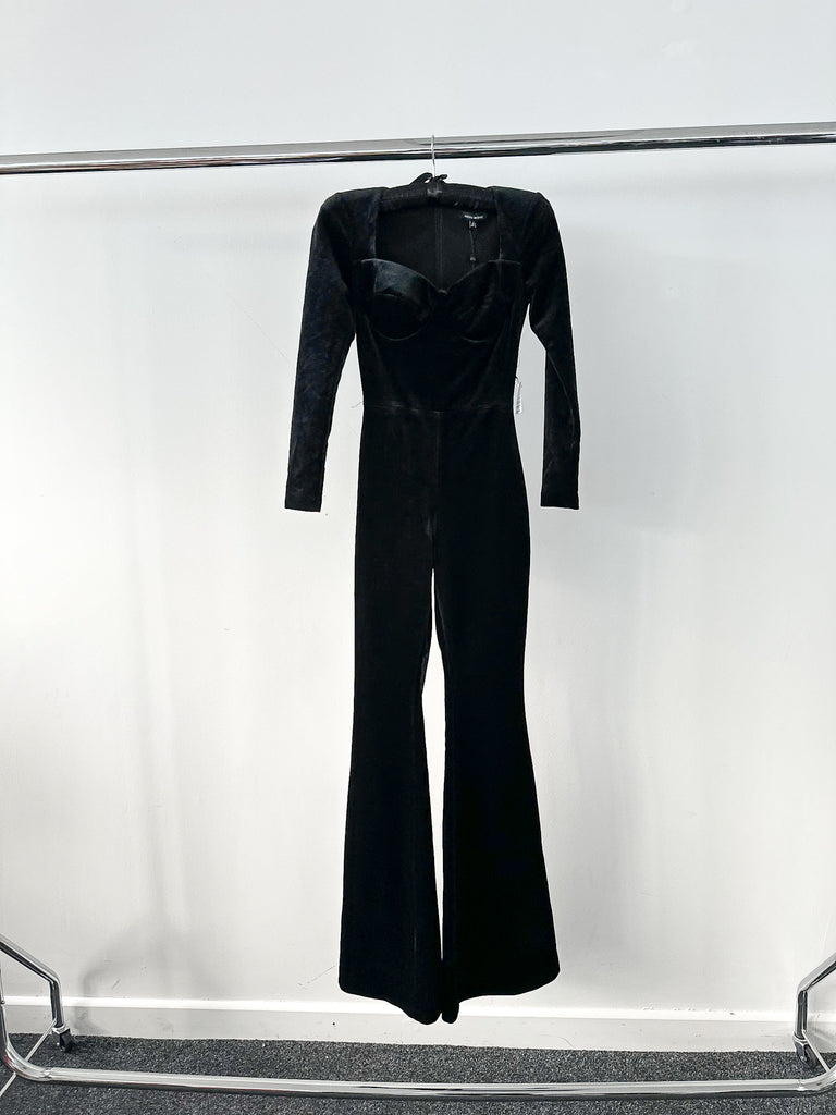 NADINE MERABI Black Natalia Velvet Corseted Sweeheart Neck Jumpsuit - House Of Huntington