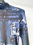 Coperni X-Ray Blue Print Logo Front Long Sleeve High Neck Mini Dress