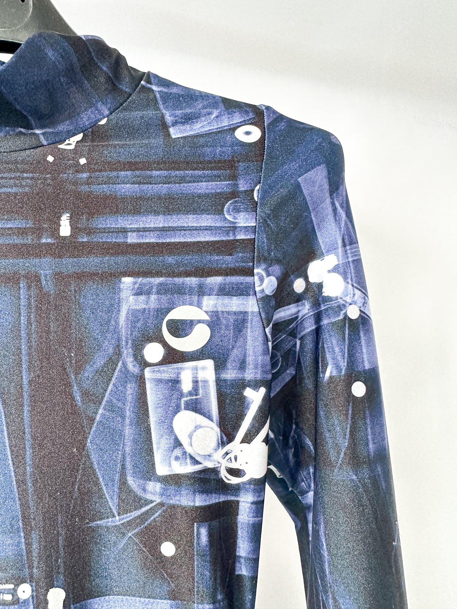 Coperni X-Ray Blue Print Logo Front Long Sleeve High Neck Mini Dress