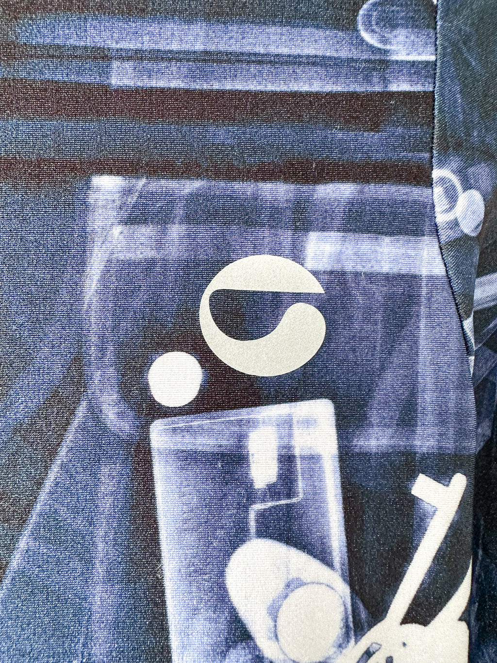 Coperni X-Ray Blue Print Logo Front Long Sleeve High Neck Mini Dress