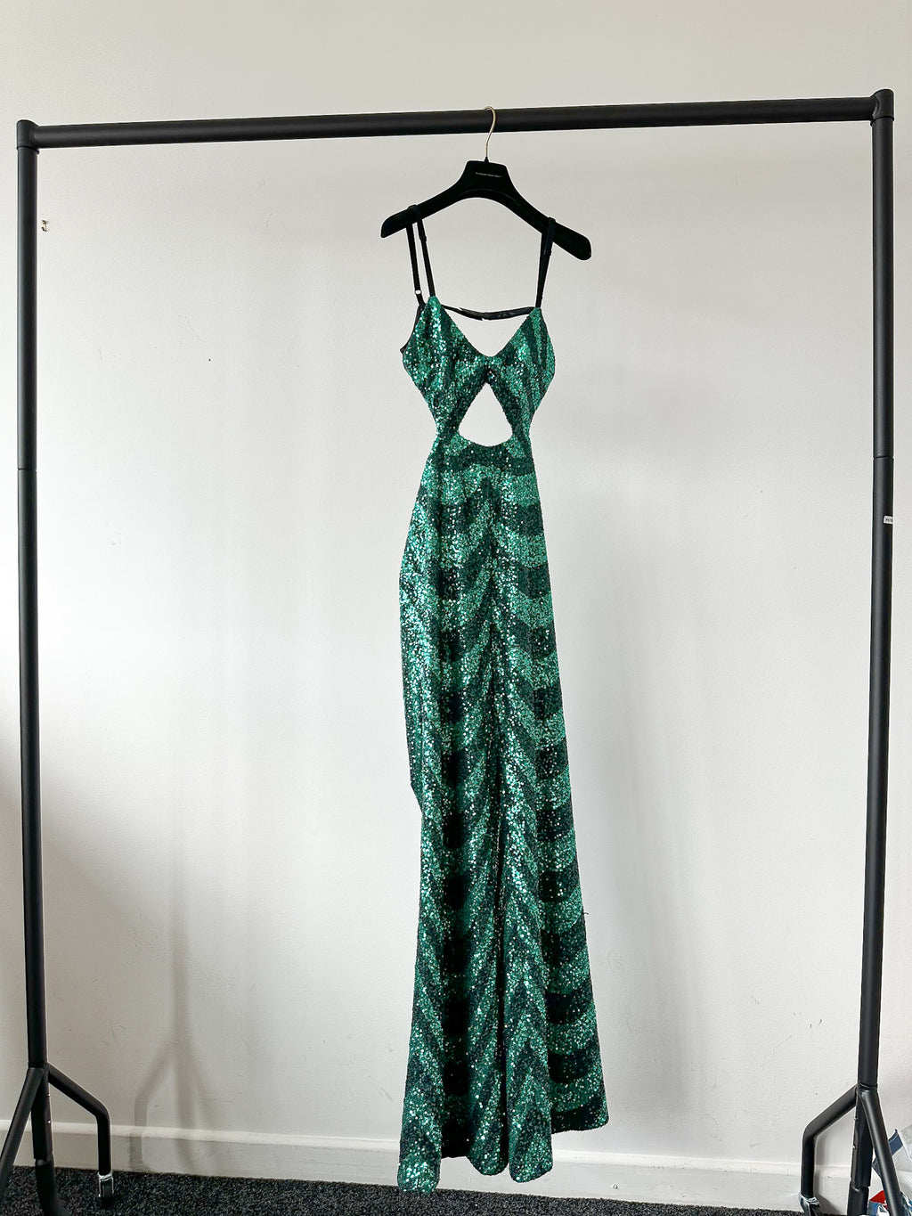 Halpern Sequin Emerald Green Cut-Out Bra Backless Party Mod 70s Jumpsuit