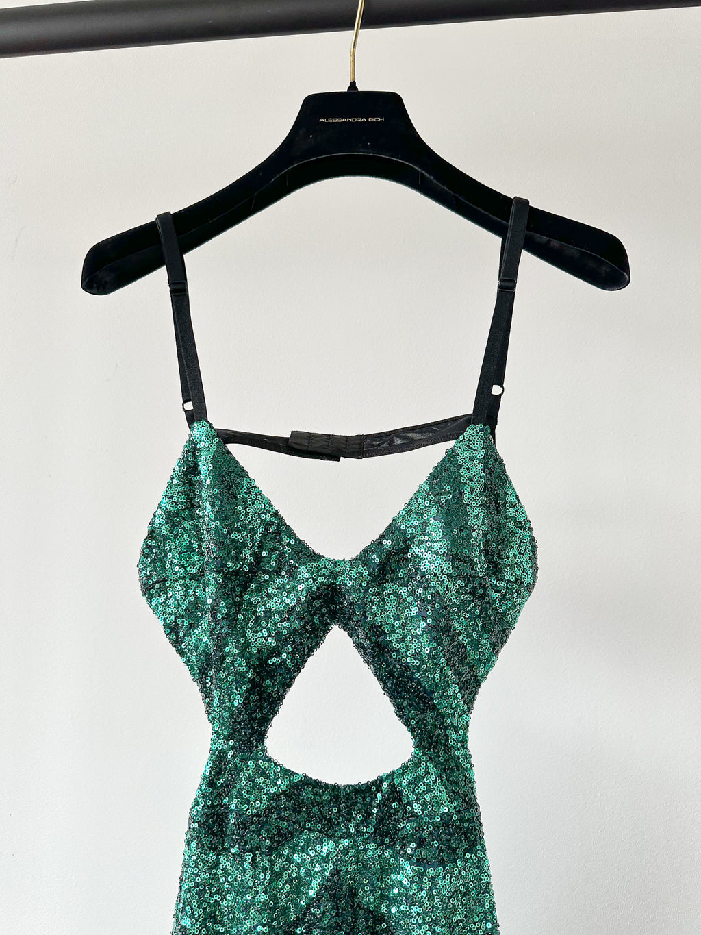 Halpern Sequin Emerald Green Cut-Out Bra Backless Party Mod 70s Jumpsuit