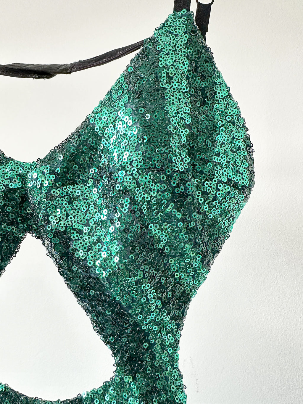 Halpern Sequin Emerald Green Cut-Out Bra Backless Party Mod 70s Jumpsuit