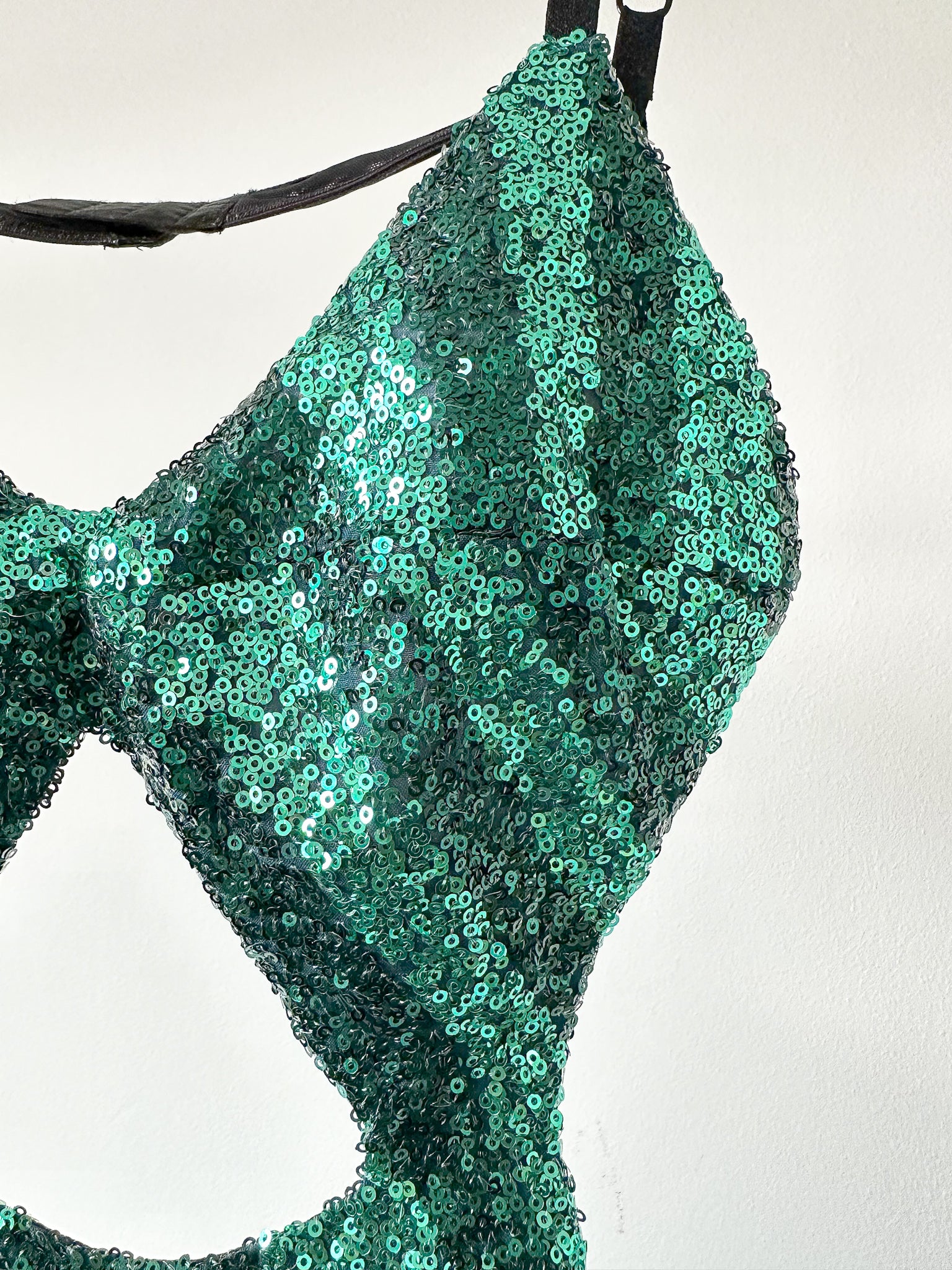 Halpern Sequin Emerald Green Cut-Out Bra Backless Party Mod 70s Jumpsuit