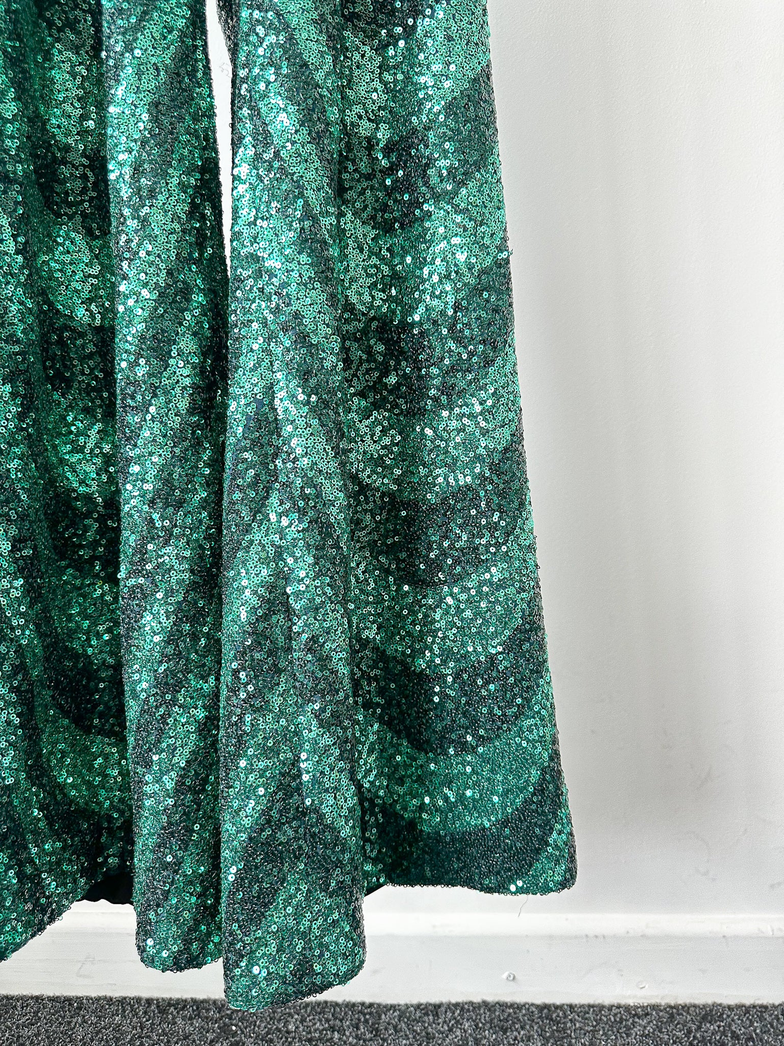 Halpern Sequin Emerald Green Cut-Out Bra Backless Party Mod 70s Jumpsuit