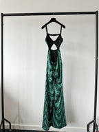 Halpern Sequin Emerald Green Cut-Out Bra Backless Party Mod 70s Jumpsuit