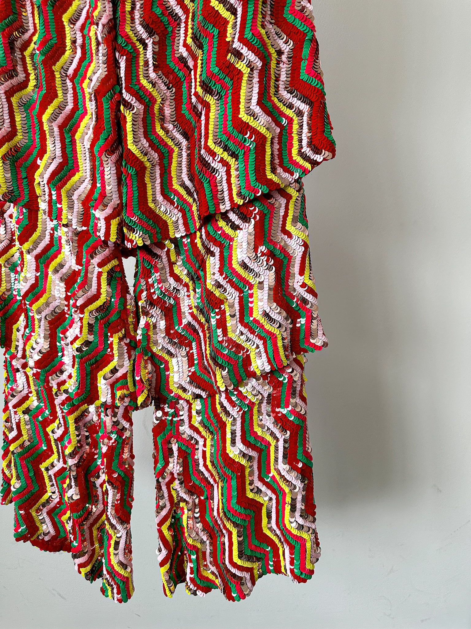 Osman London Rainbow Red Yellow Pink Sequinned Strapless Tiered Flounce Leg Tamina Jumpsuit