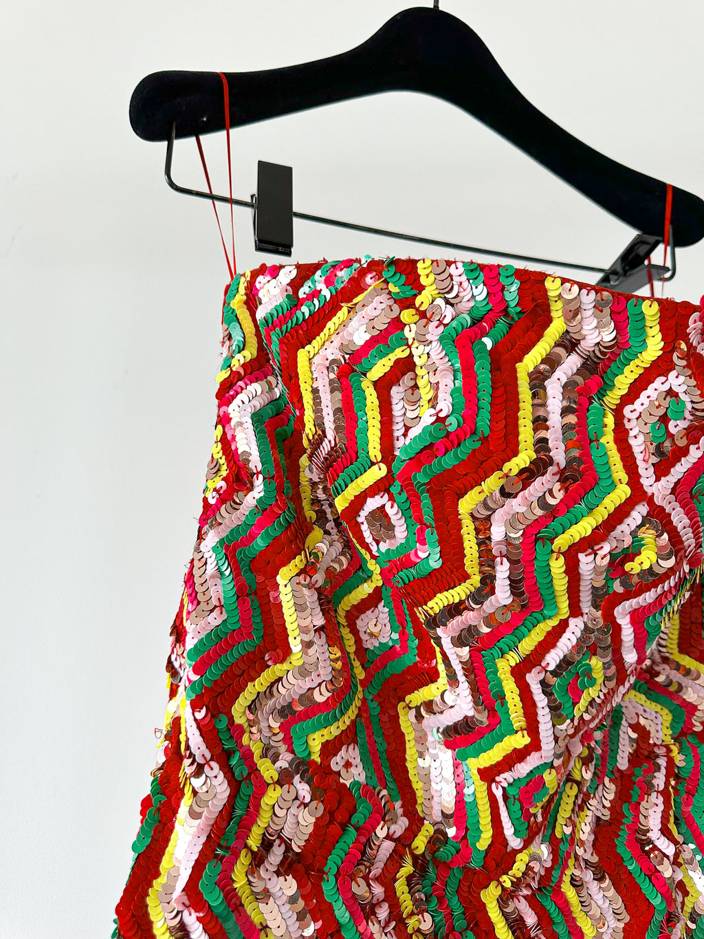 Osman London Rainbow Red Yellow Pink Sequinned Strapless Tiered Flounce Leg Tamina Jumpsuit