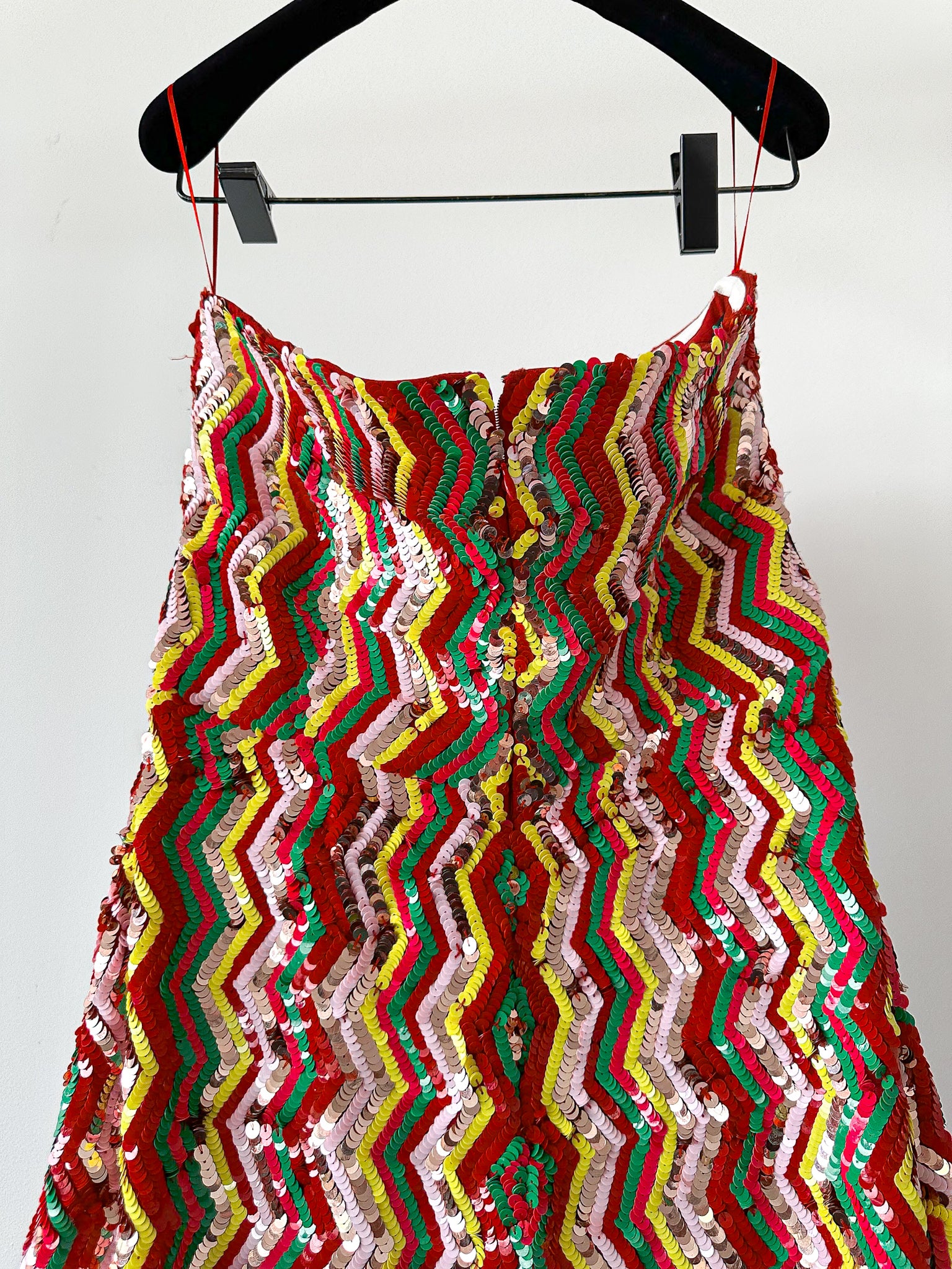 Osman London Rainbow Red Yellow Pink Sequinned Strapless Tiered Flounce Leg Tamina Jumpsuit