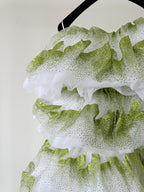 Halpern Shimmery Green Tiered Tulle Poofy Ruffle Strapless Mini Dress