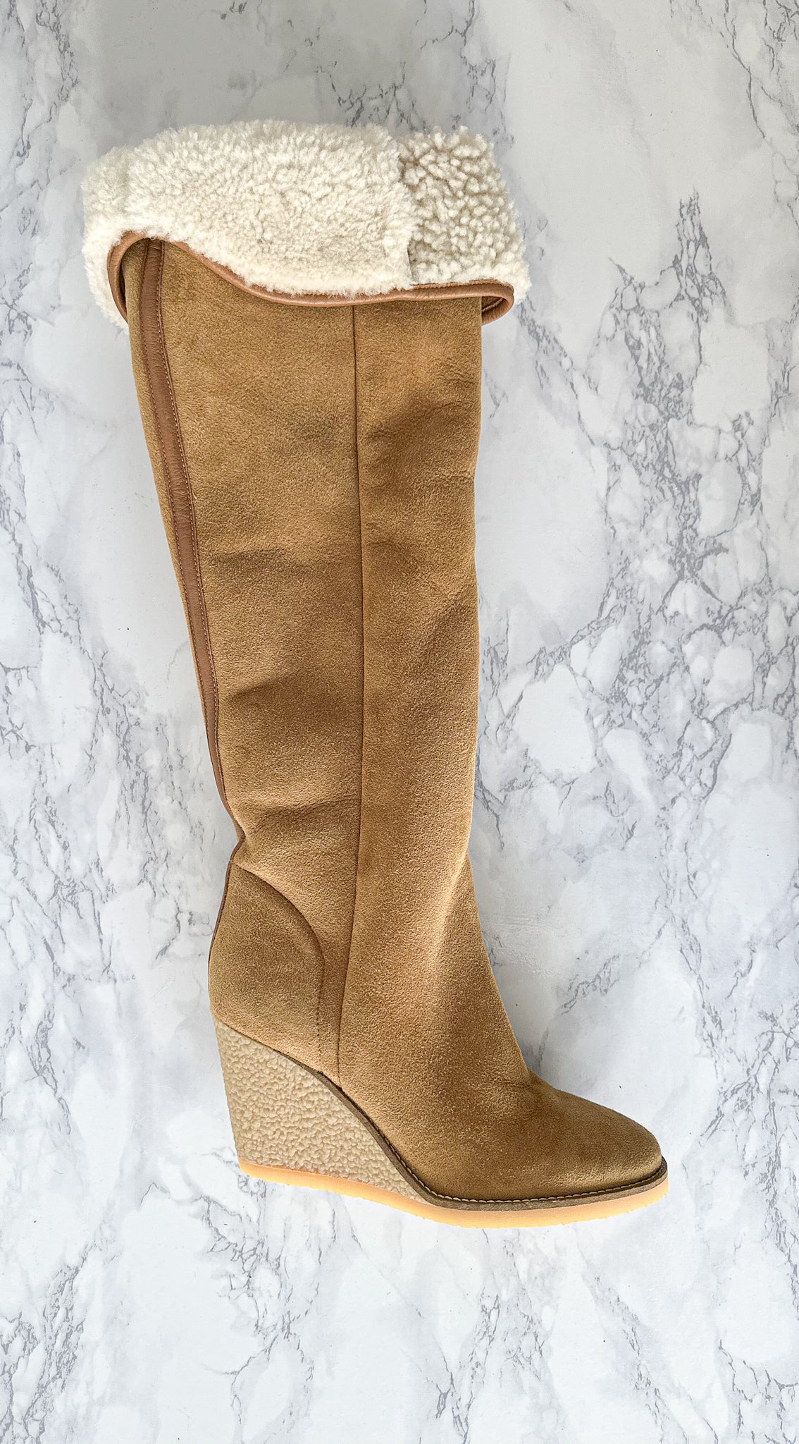 Isabel Marant Beige Tilin 90 Suede Wedge Shearling Lined Boots (EU 38)