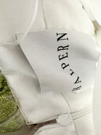 Halpern Shimmery Green Tiered Tulle Poofy Ruffle Strapless Mini Dress