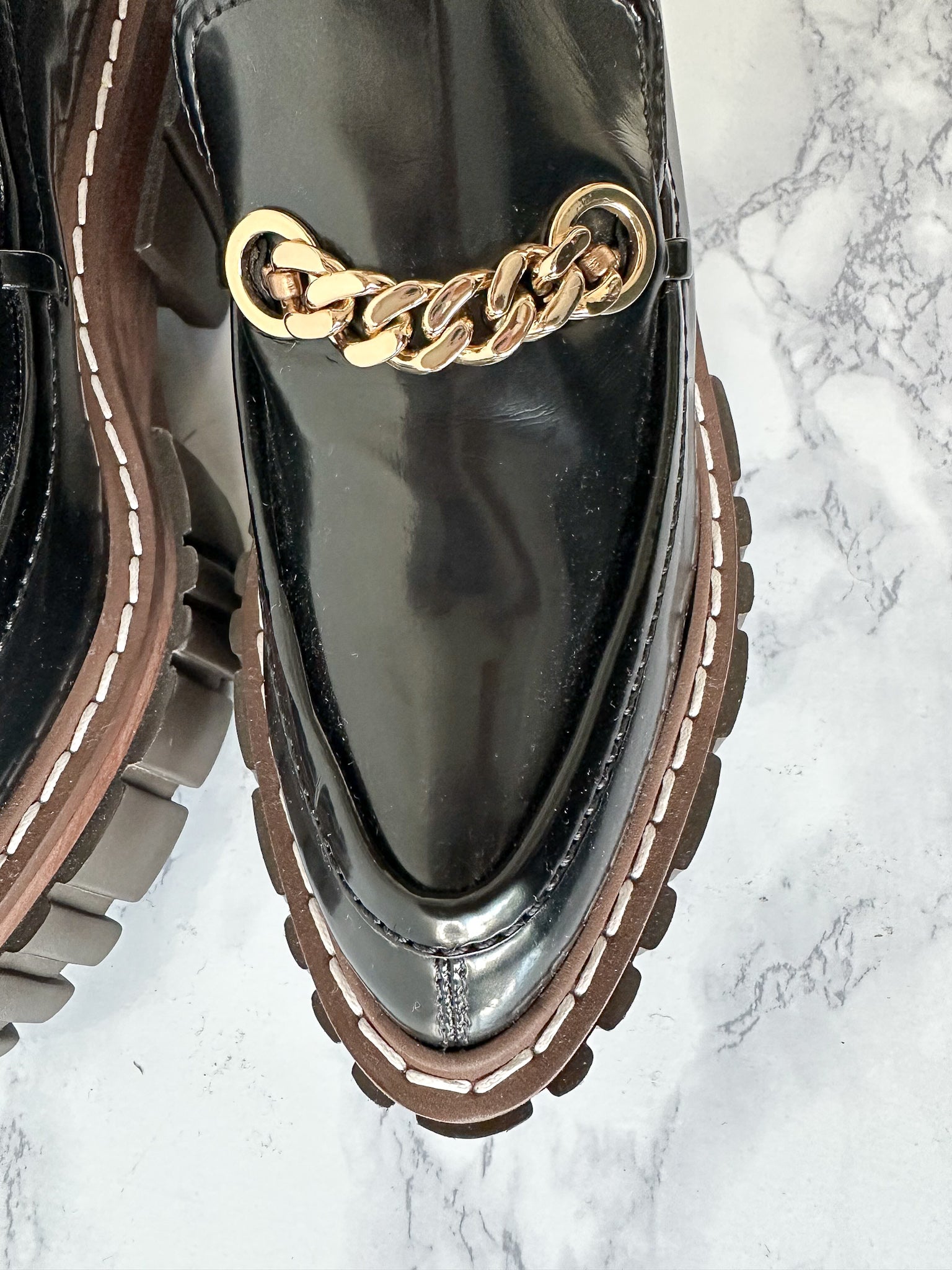 STELLA MCCARTNEY Black Emilie Chain-Strap Faux-Leather Platform Loafers (EU 35)