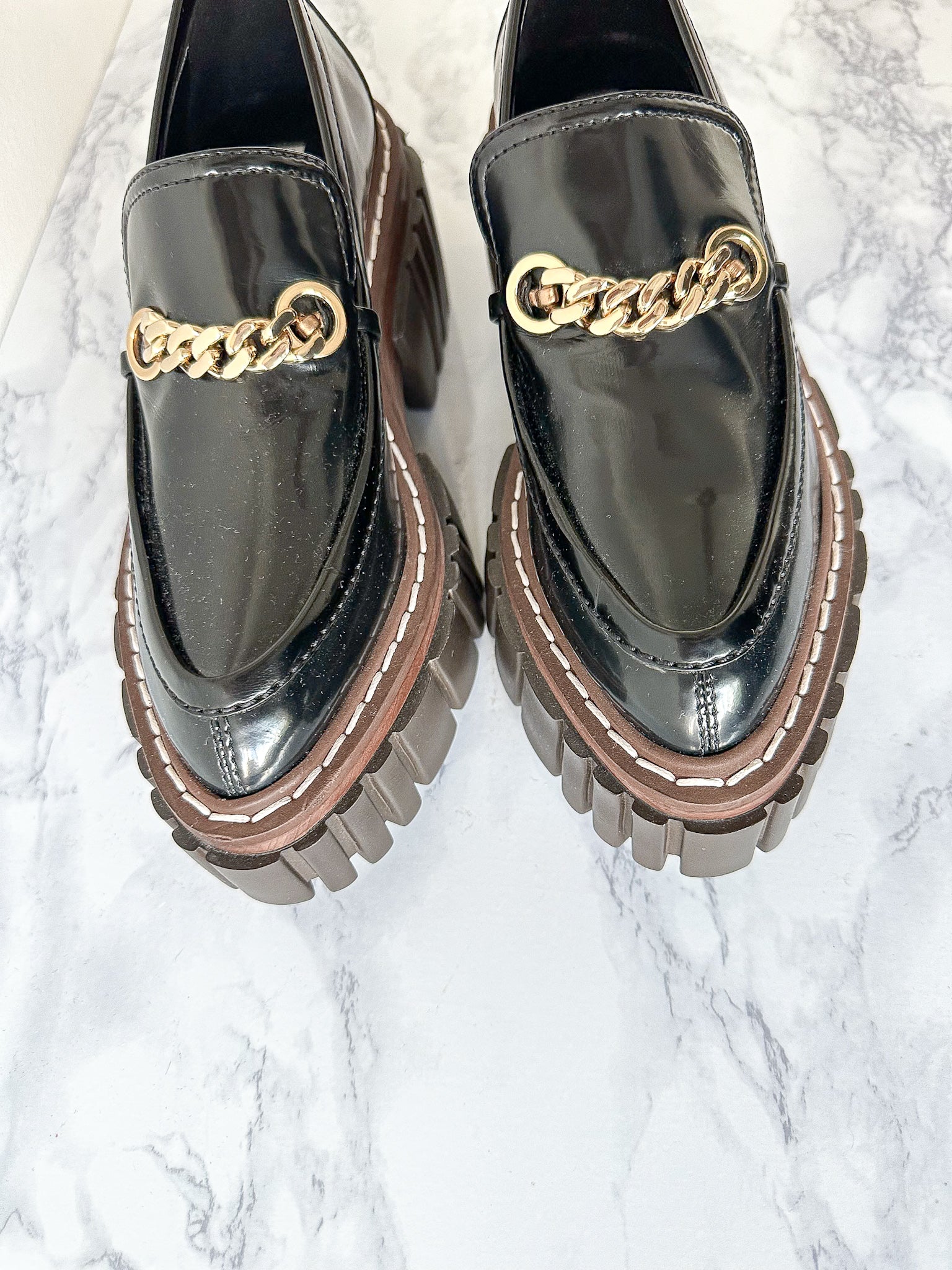 STELLA MCCARTNEY Black Emilie Chain-Strap Faux-Leather Platform Loafers (EU 35)