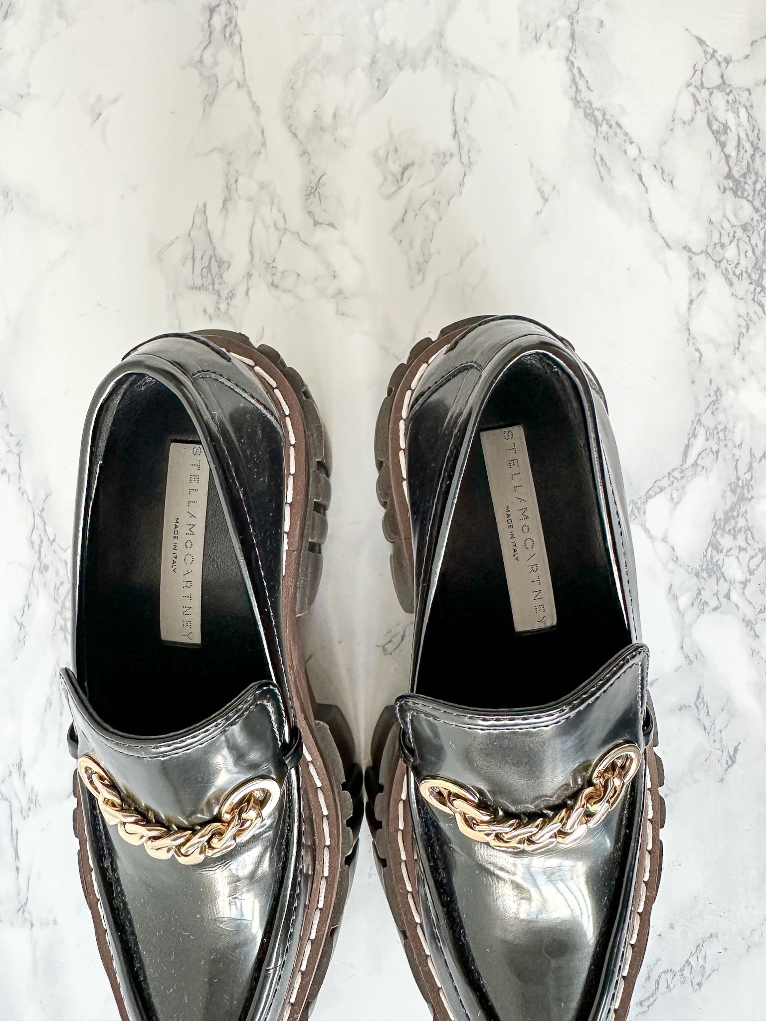 STELLA MCCARTNEY Black Emilie Chain-Strap Faux-Leather Platform Loafers (EU 35)