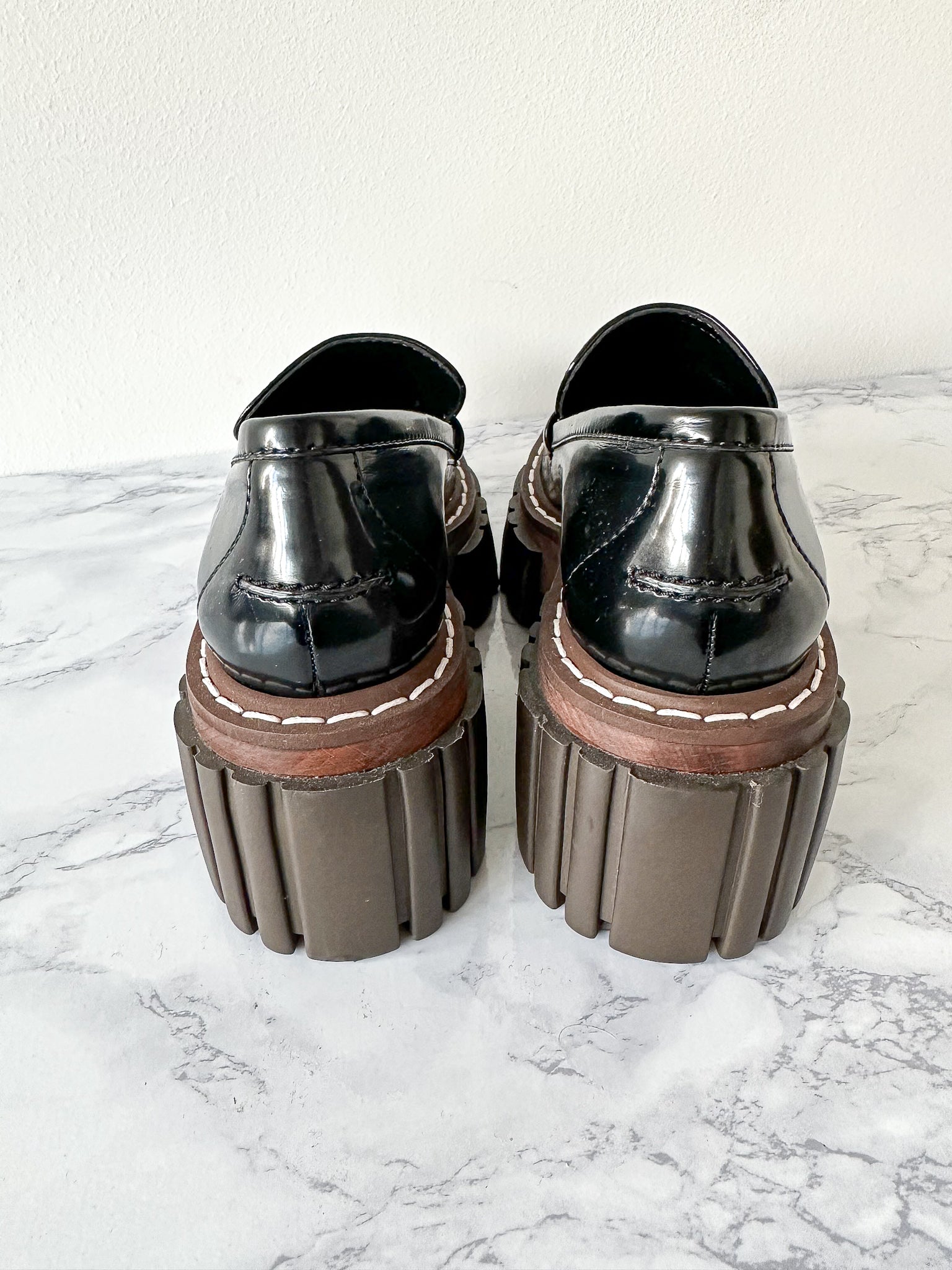 STELLA MCCARTNEY Black Emilie Chain-Strap Faux-Leather Platform Loafers (EU 35)