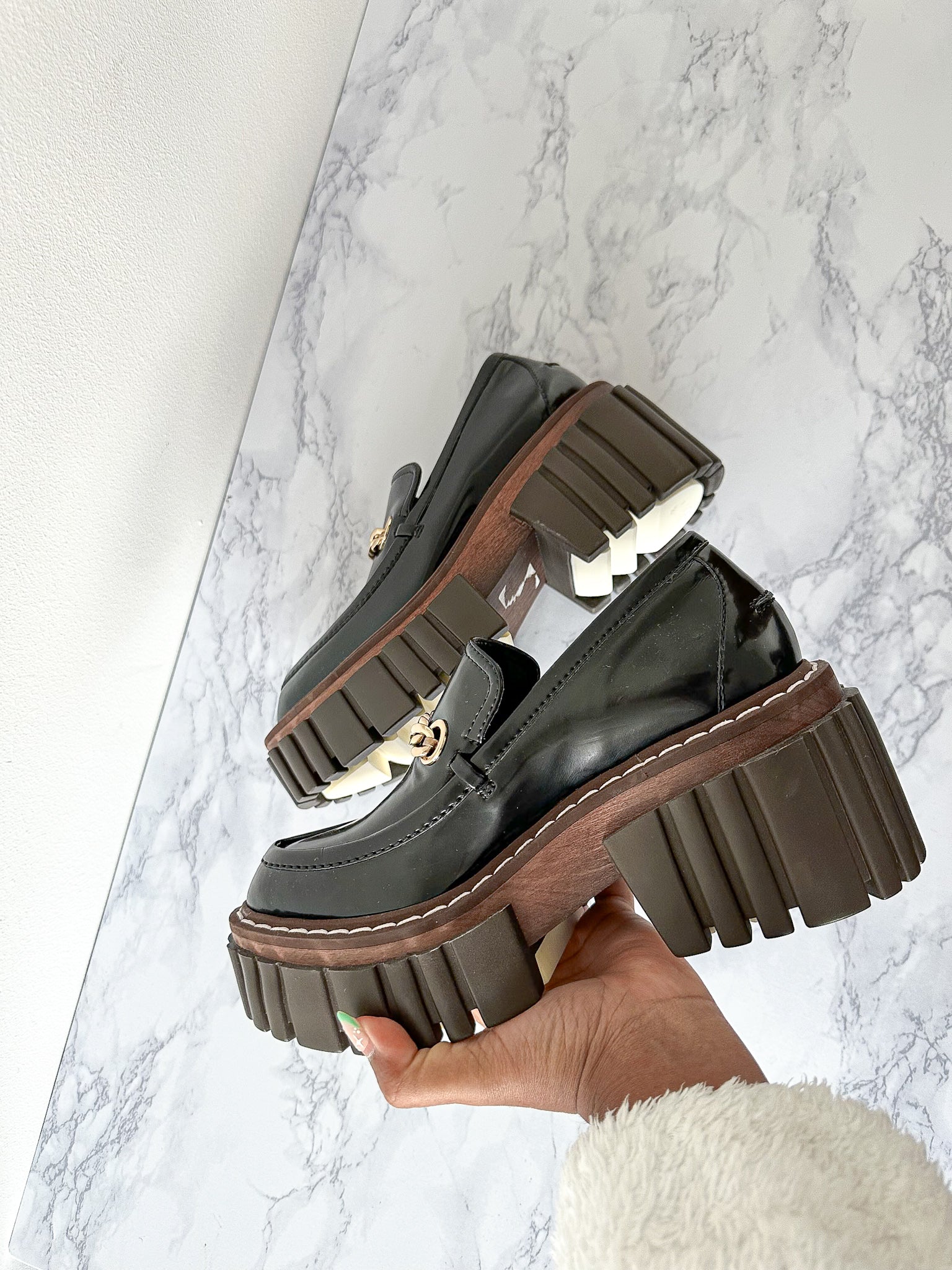 STELLA MCCARTNEY Black Emilie Chain-Strap Faux-Leather Platform Loafers (EU 35)