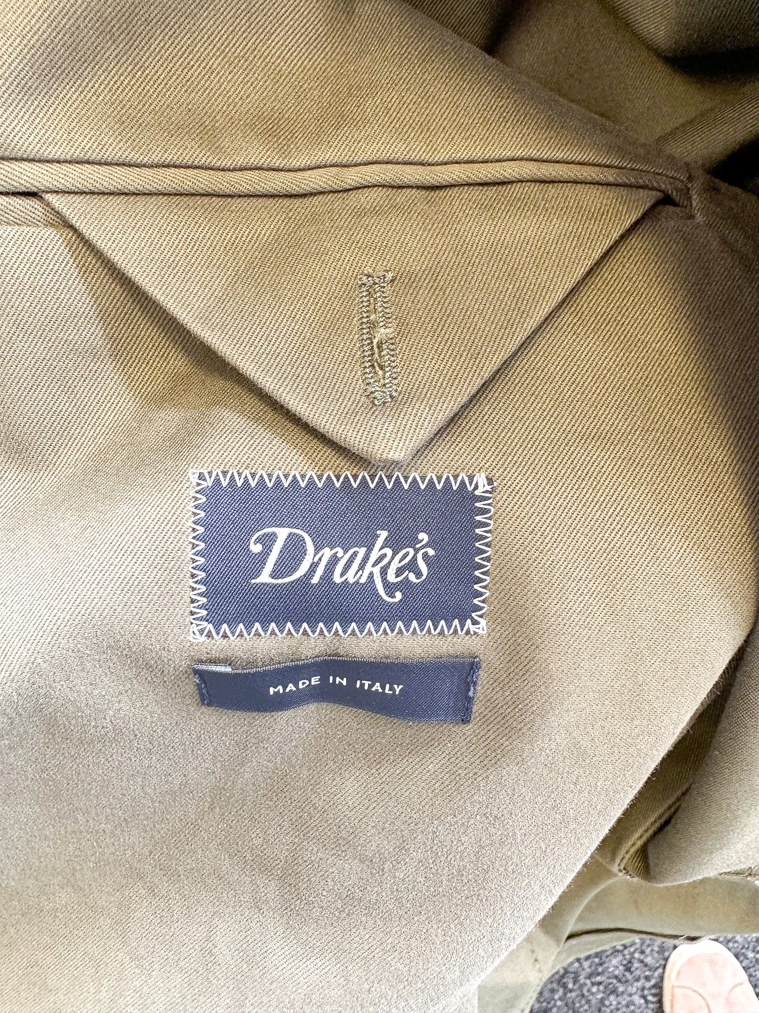 Drake's Lovat Cotton Drill Tailored Khaki Green Jacket - House Of Huntington