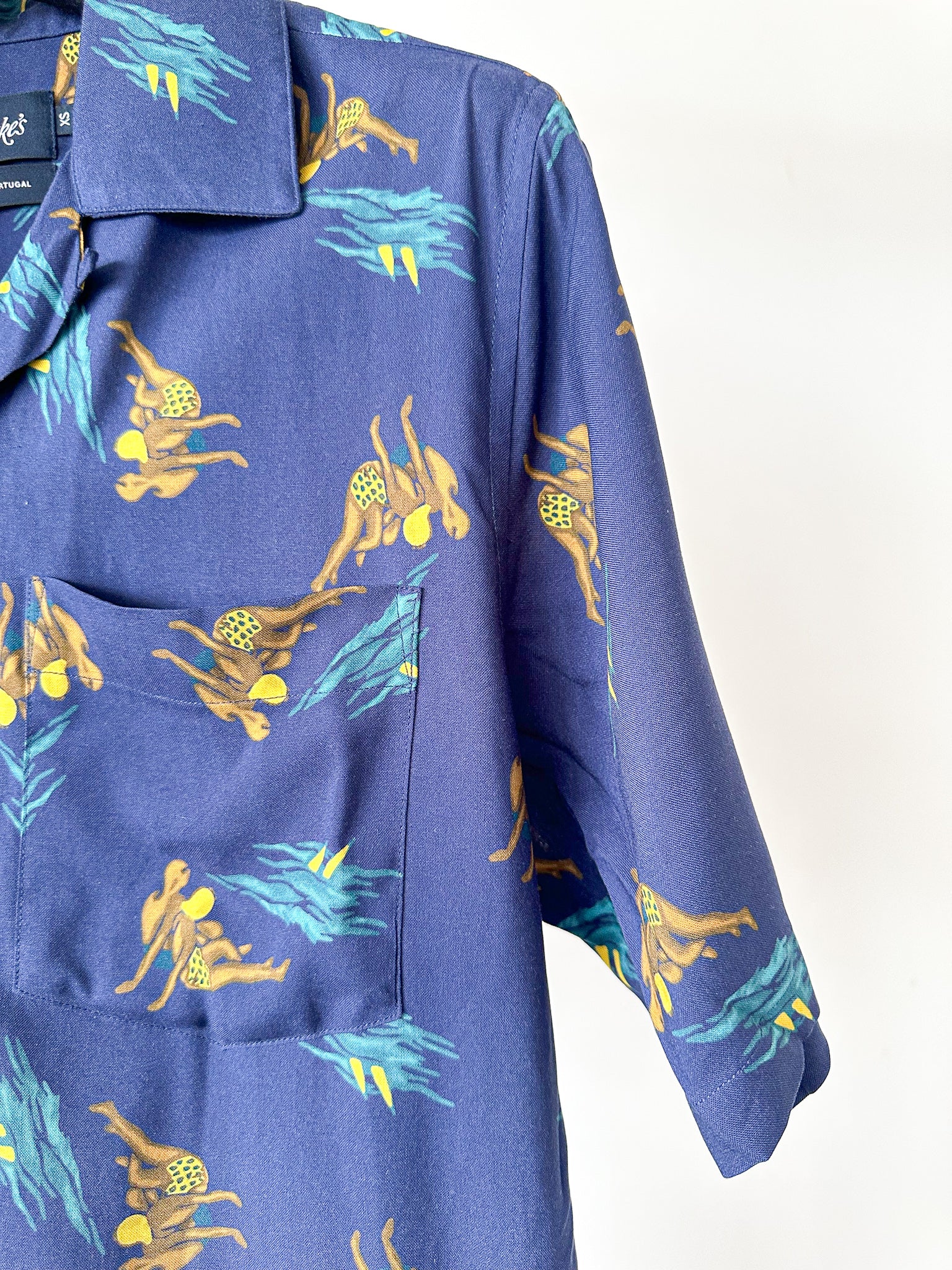 Drake's Navy Bathers Holidays Camp Collar Shirt - House Of Huntington