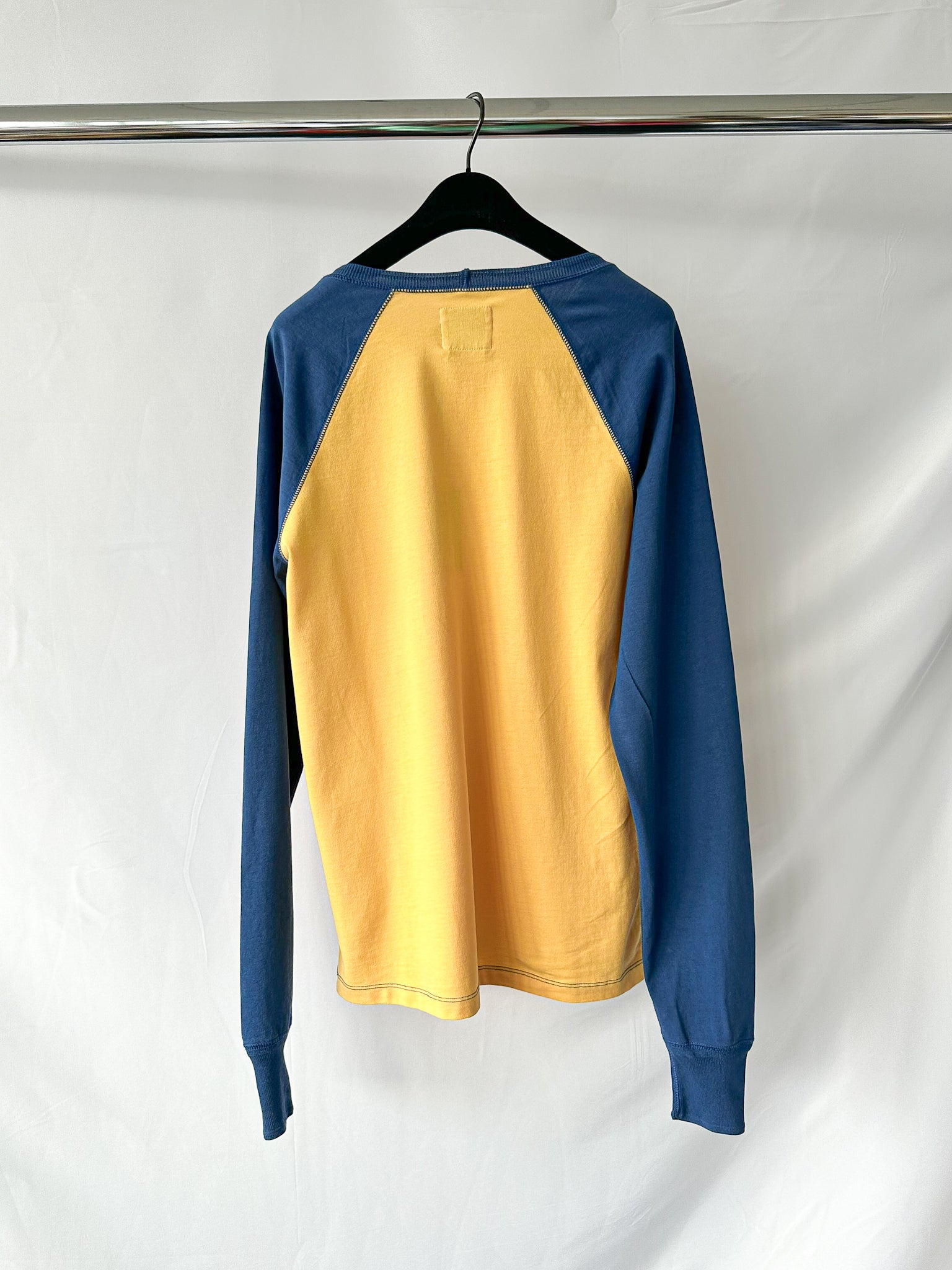 Drake's Long Sleeve Navy & Yellow Hiking Tee With Chain Stitch Logo