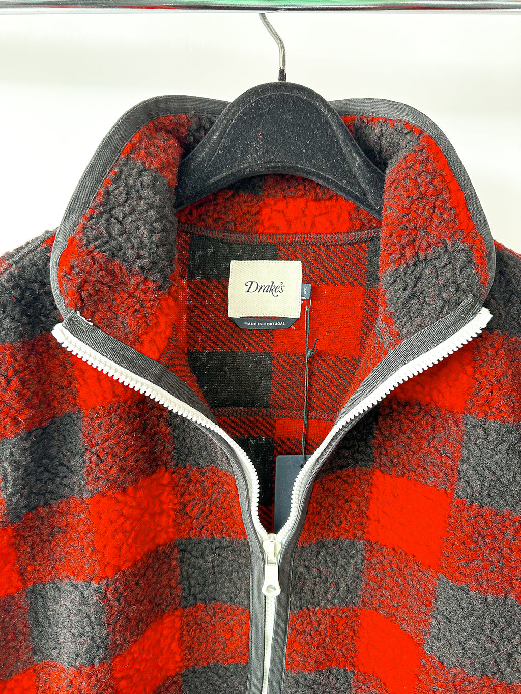Drake's Buffalo Check Wool Blend Bouclé Vest Gilet In Red Black