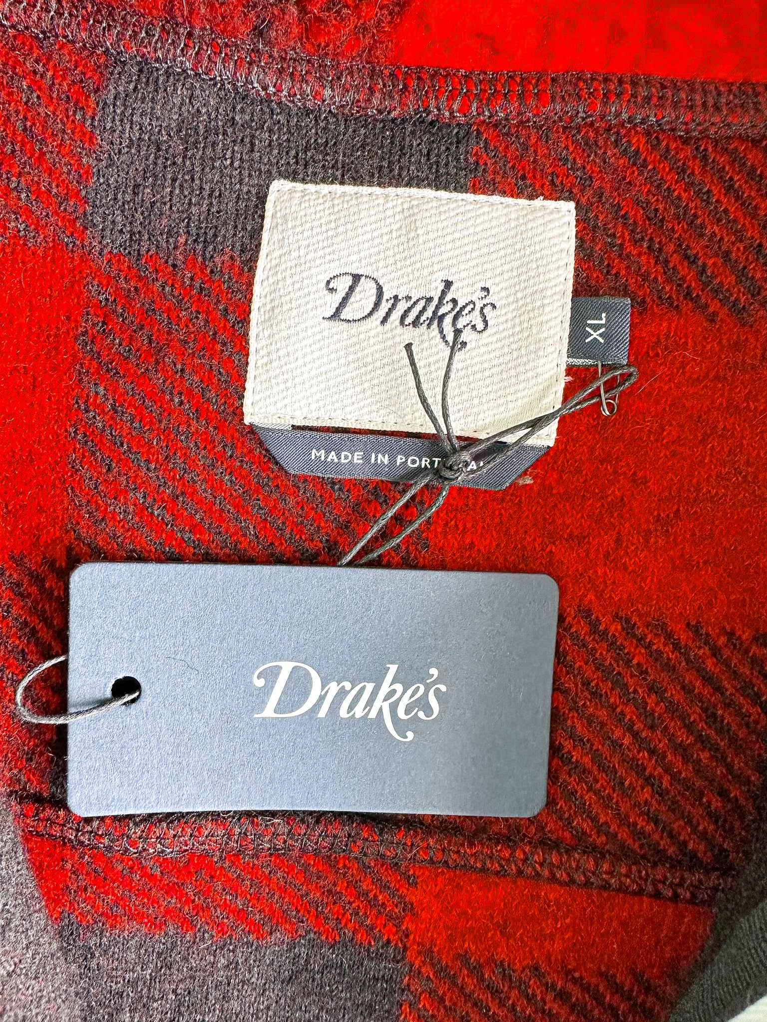 Drake's Buffalo Check Wool Blend Bouclé Vest Gilet In Red Black