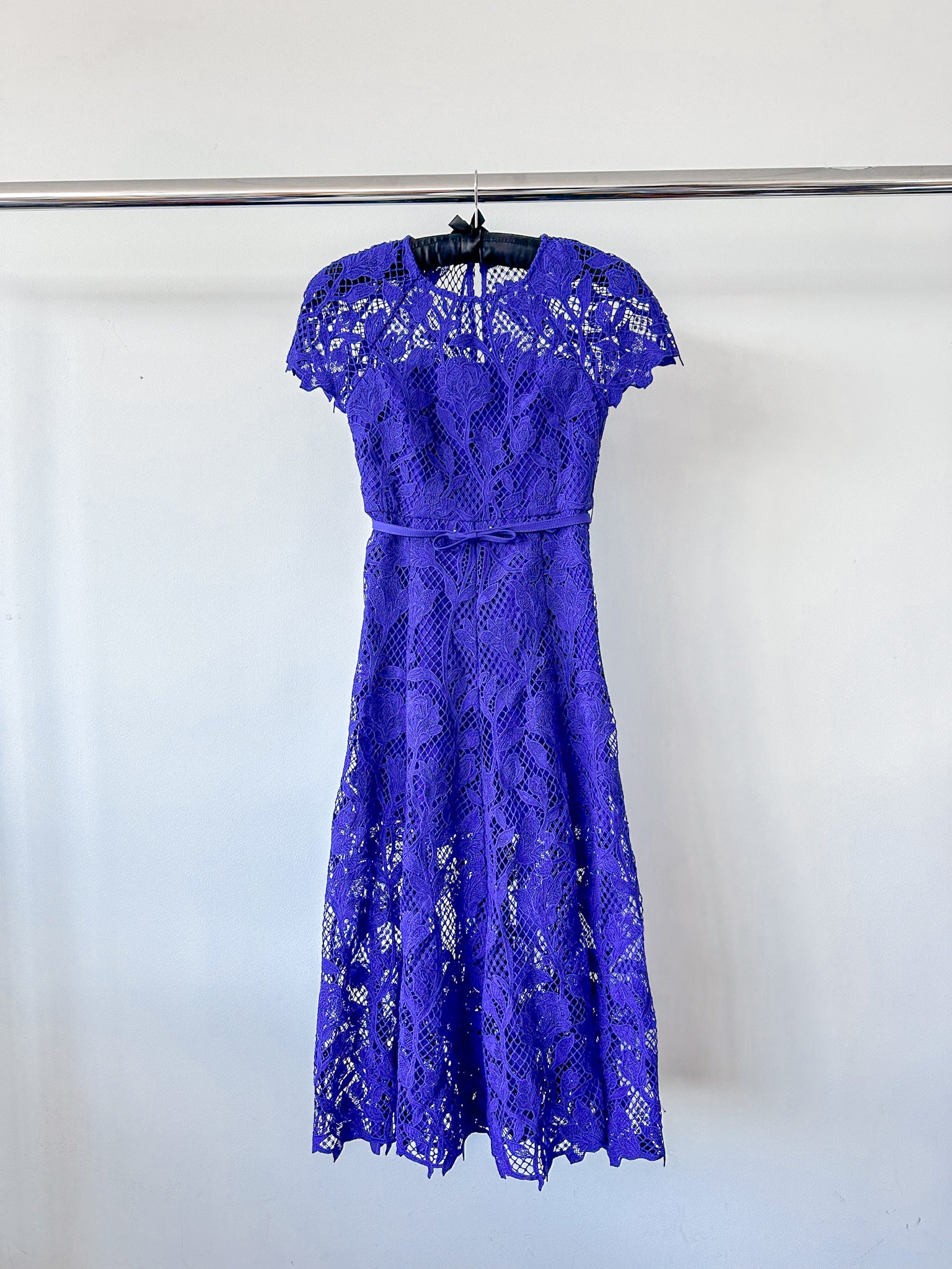 Self-Portrait Cobalt Blue Lace Belted Midi Dress