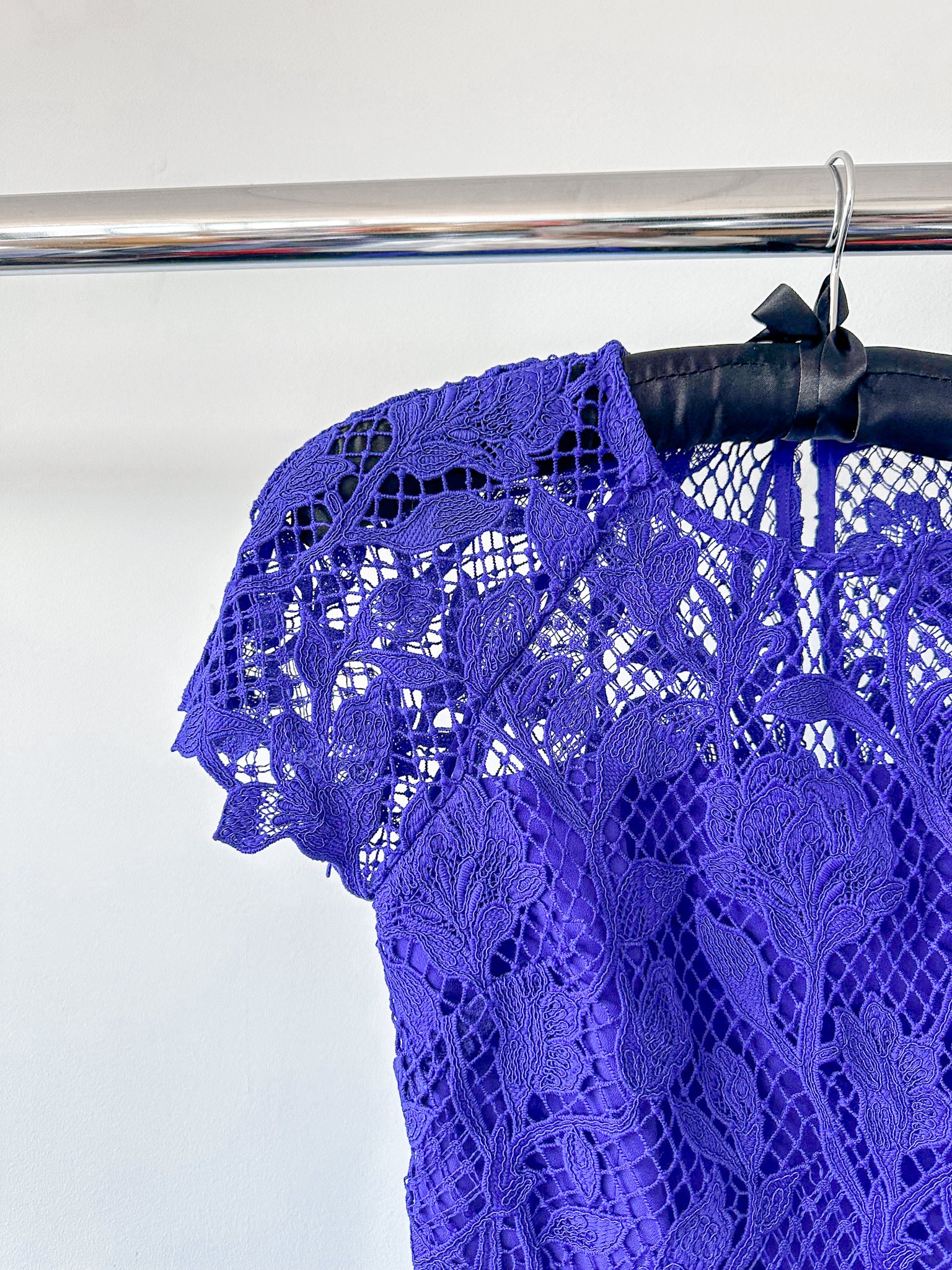 Self-Portrait Cobalt Blue Lace Belted Midi Dress