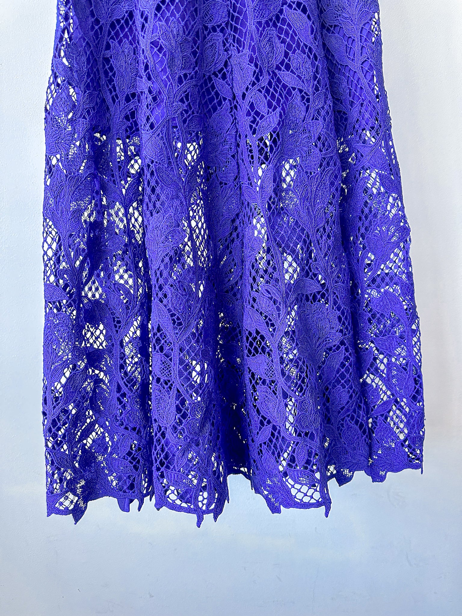 Self-Portrait Cobalt Blue Lace Belted Midi Dress