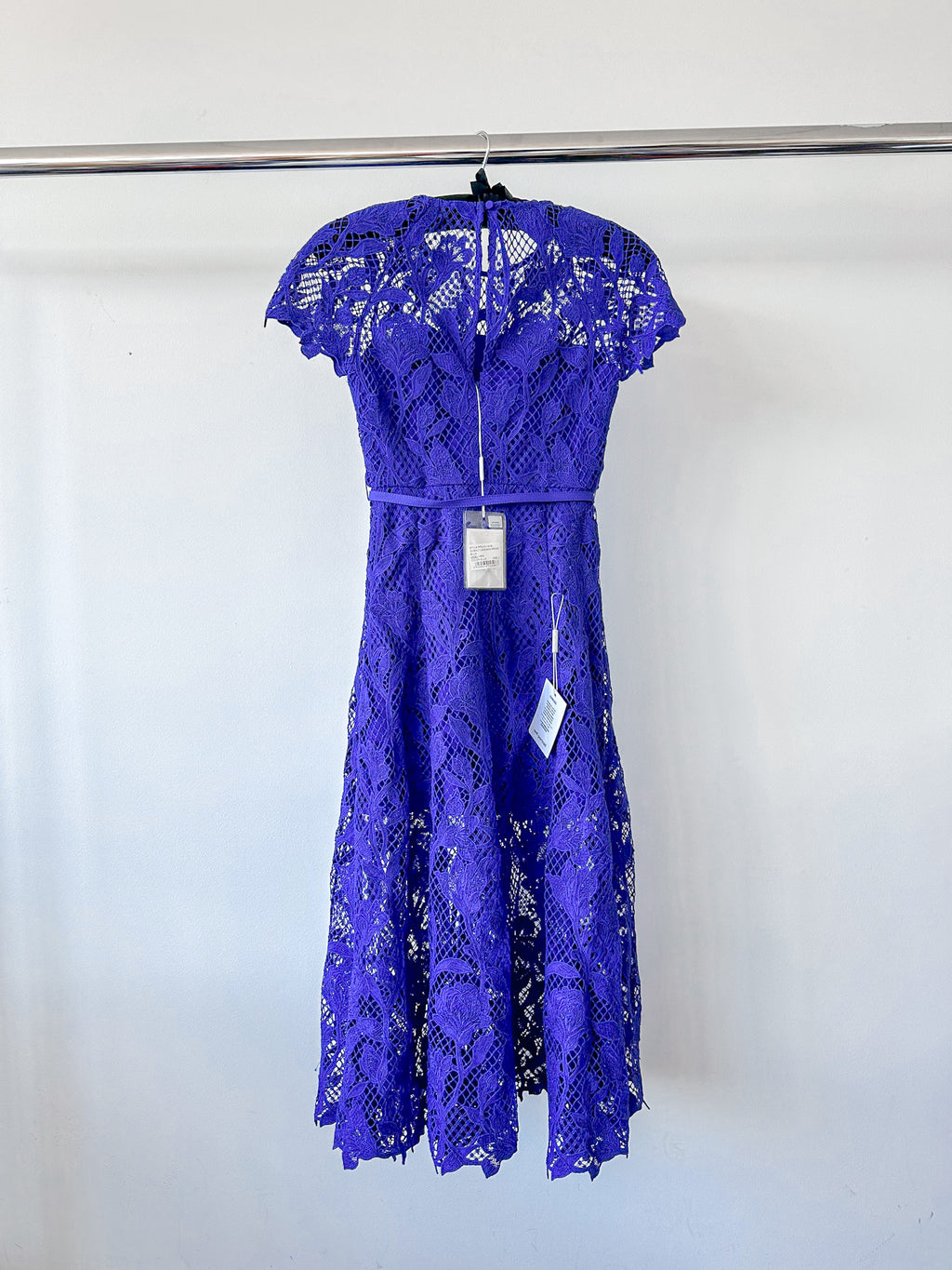 Self-Portrait Cobalt Blue Lace Belted Midi Dress