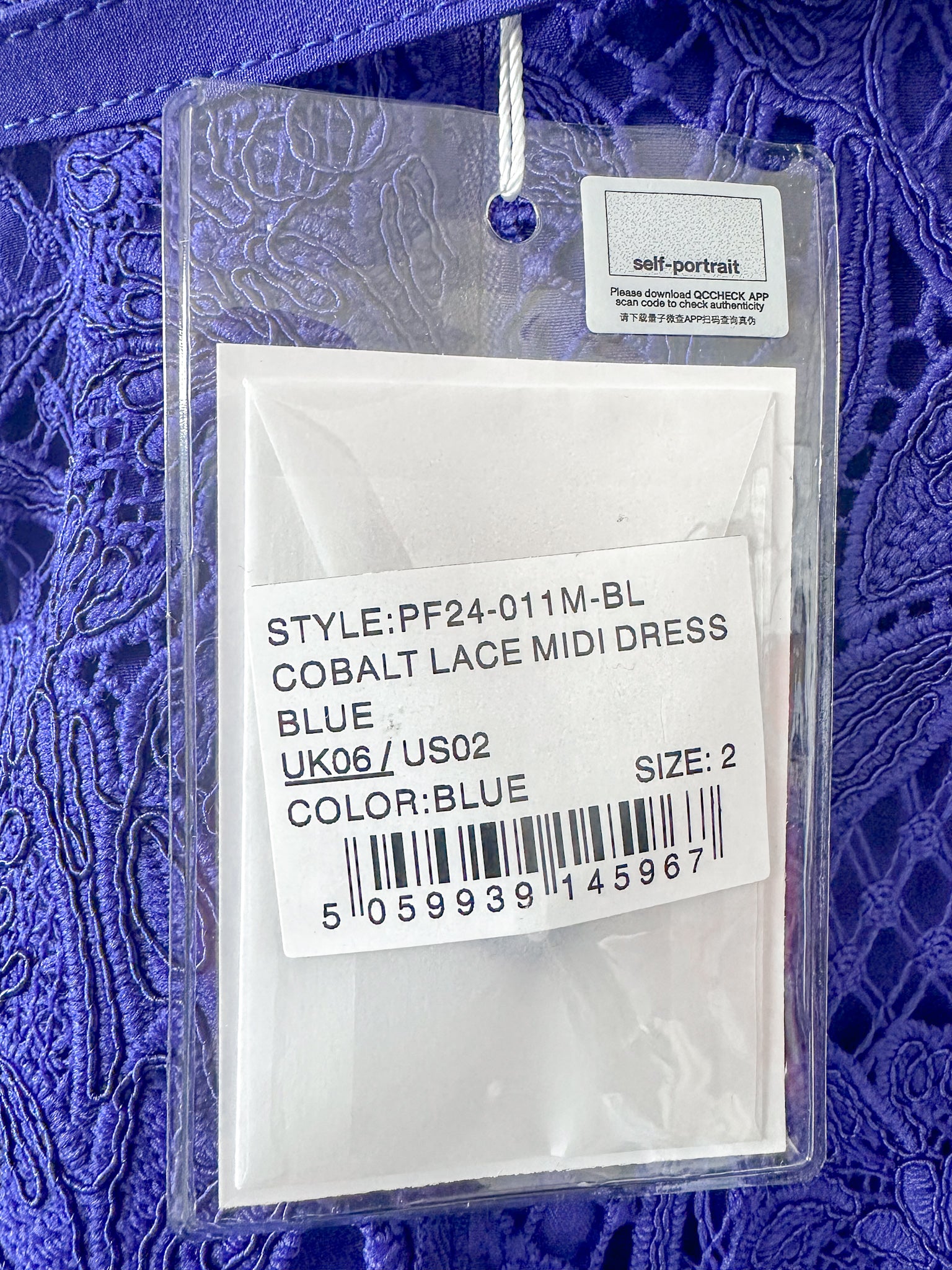 Self-Portrait Cobalt Blue Lace Belted Midi Dress