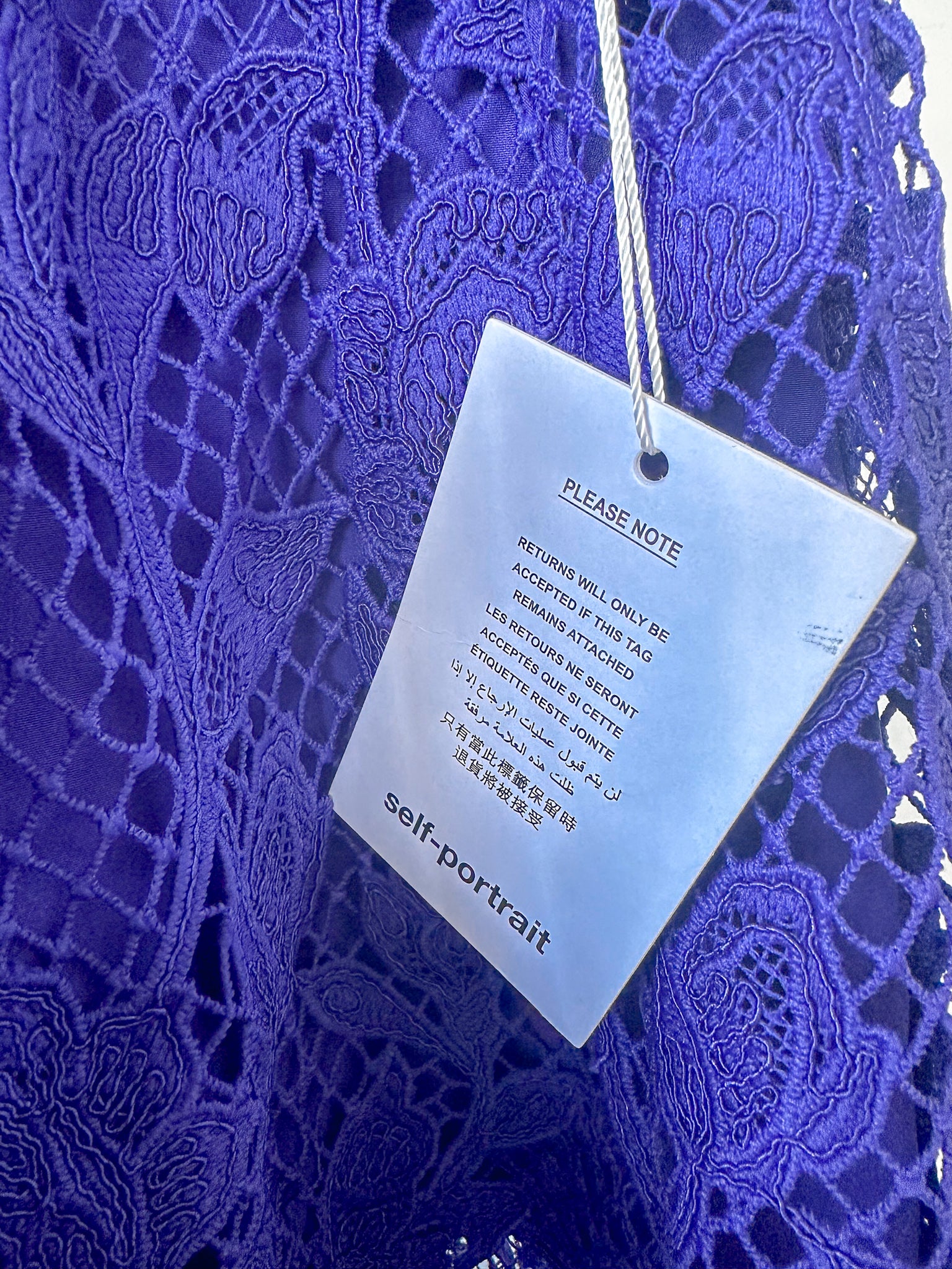 Self-Portrait Cobalt Blue Lace Belted Midi Dress