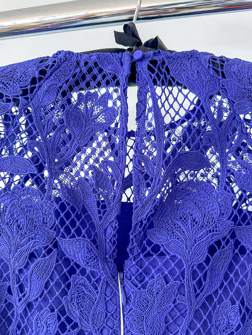Self-Portrait Cobalt Blue Lace Belted Midi Dress