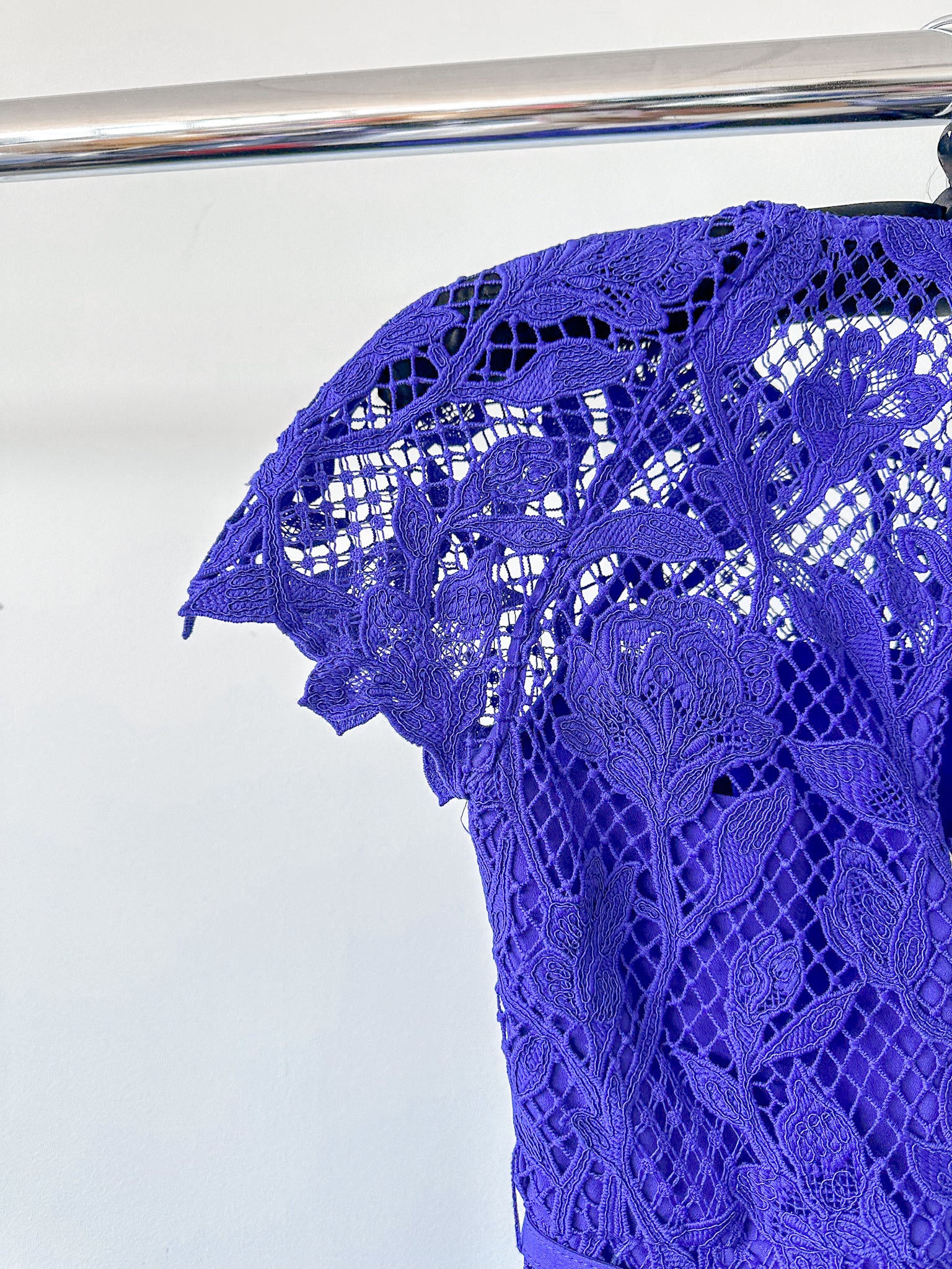 Self-Portrait Cobalt Blue Lace Belted Midi Dress