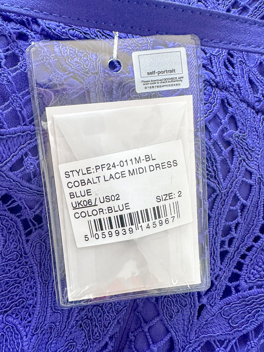 Self-Portrait Cobalt Blue Lace Belted Midi Dress
