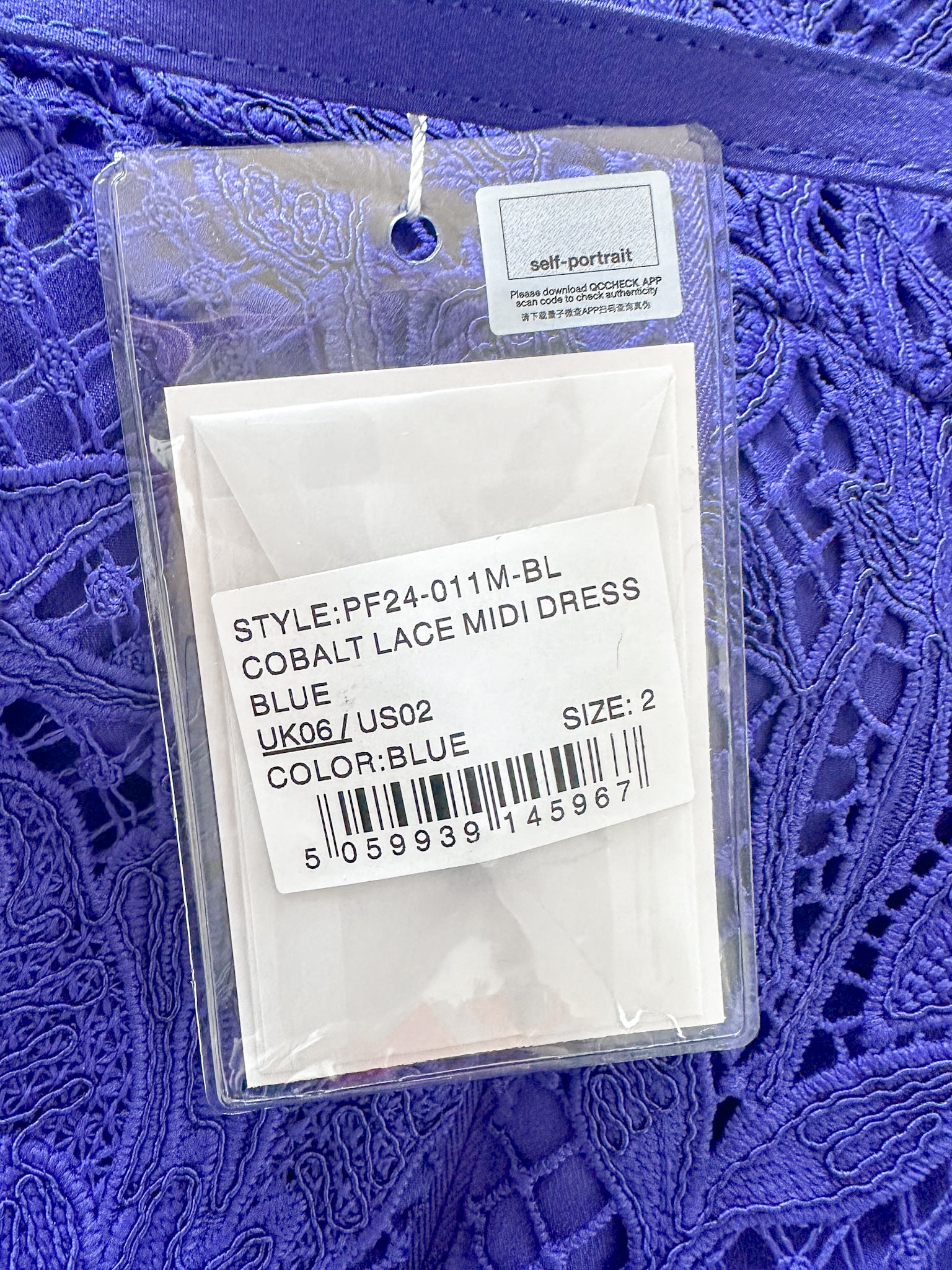 Self-Portrait Cobalt Blue Lace Belted Midi Dress