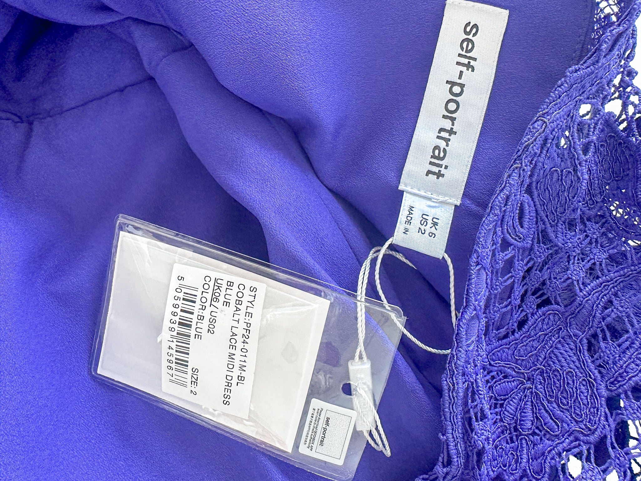 Self-Portrait Cobalt Blue Lace Belted Midi Dress