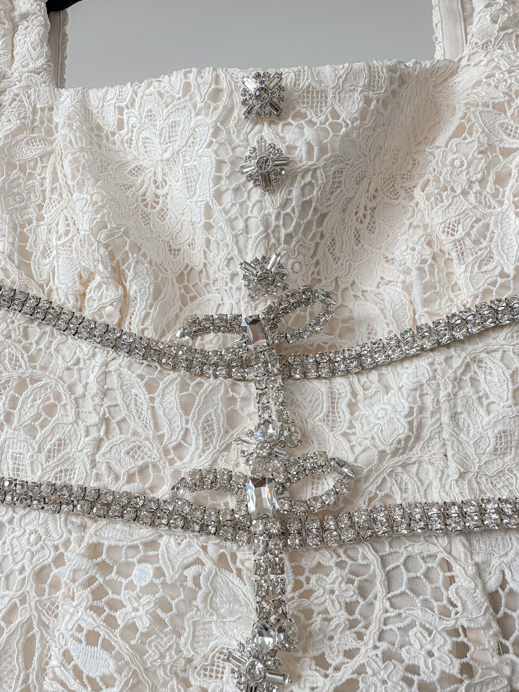 Self-Portrait Cream Lace Diamante Bow Midi Dress