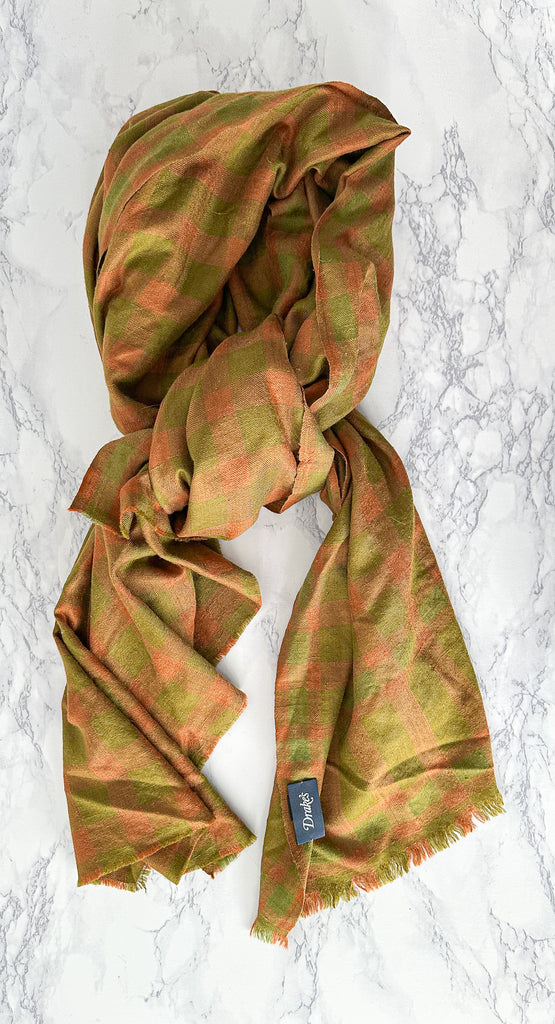 Drake's Cashmere Scarf In Dark Orange Olive Green Extra Large - House Of Huntington