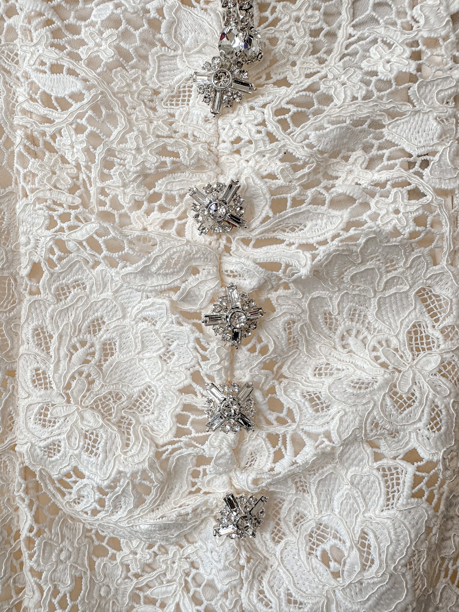 Self-Portrait Cream Lace Diamante Bow Midi Dress