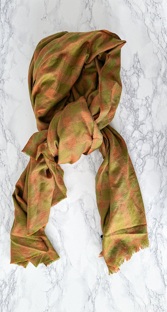 Drake's Cashmere Scarf In Dark Orange Olive Green Extra Large - House Of Huntington