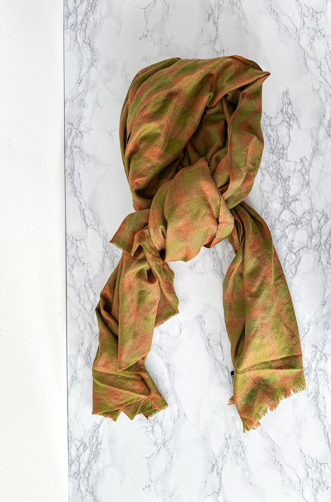 Drake's Cashmere Scarf In Dark Orange Olive Green Extra Large - House Of Huntington